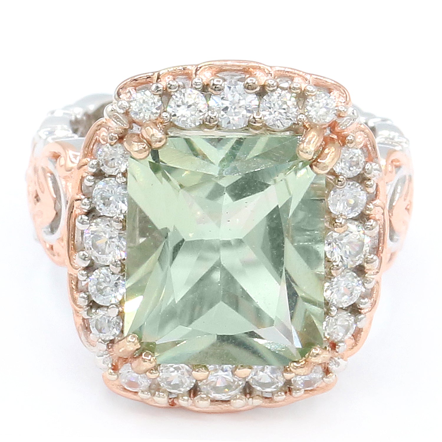 Gems en Vogue 7.08ctw Prasiolite & White Zircon Ring