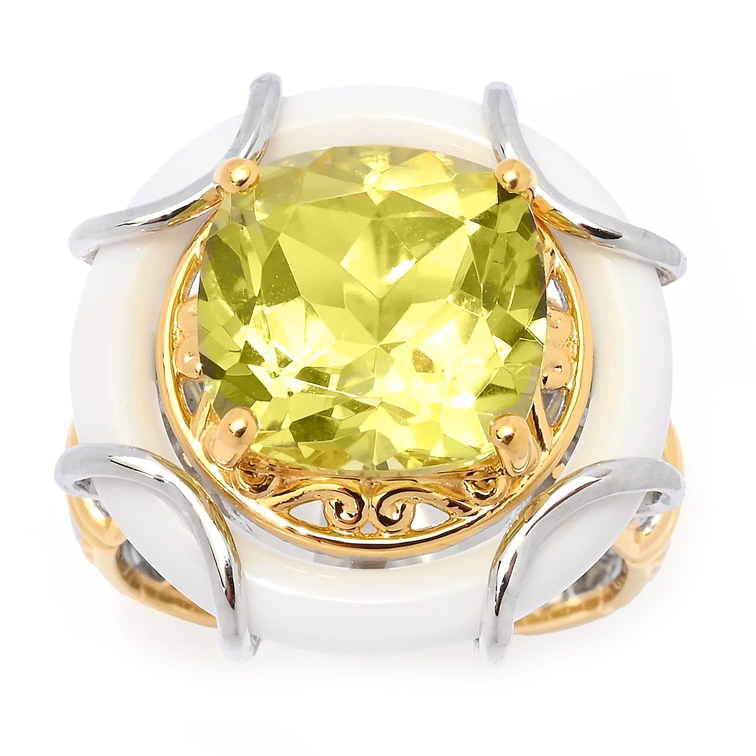 Gems en Vogue 5.45ctw Ouro Verde & Donut White Agate Ring