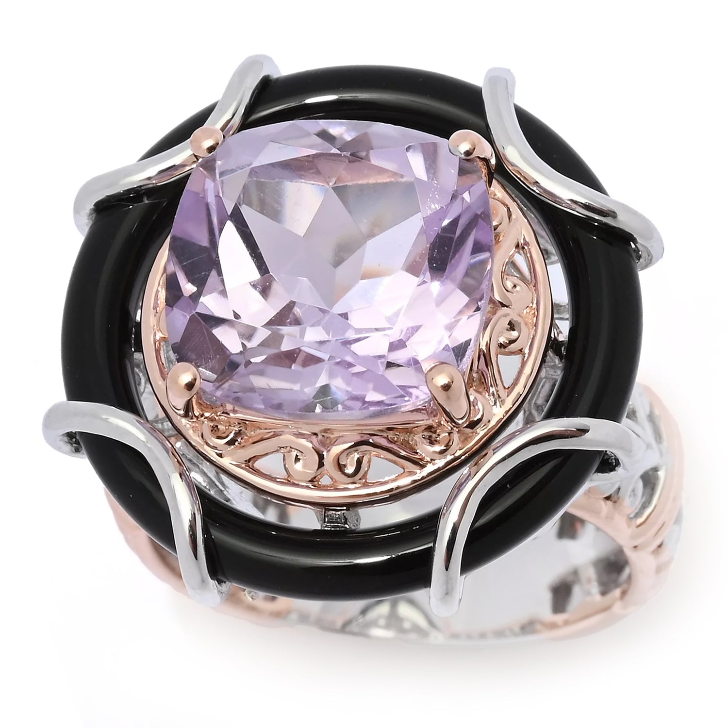 Gems en Vogue 5.43ctw Pink Amethyst & Black Onyx Ring