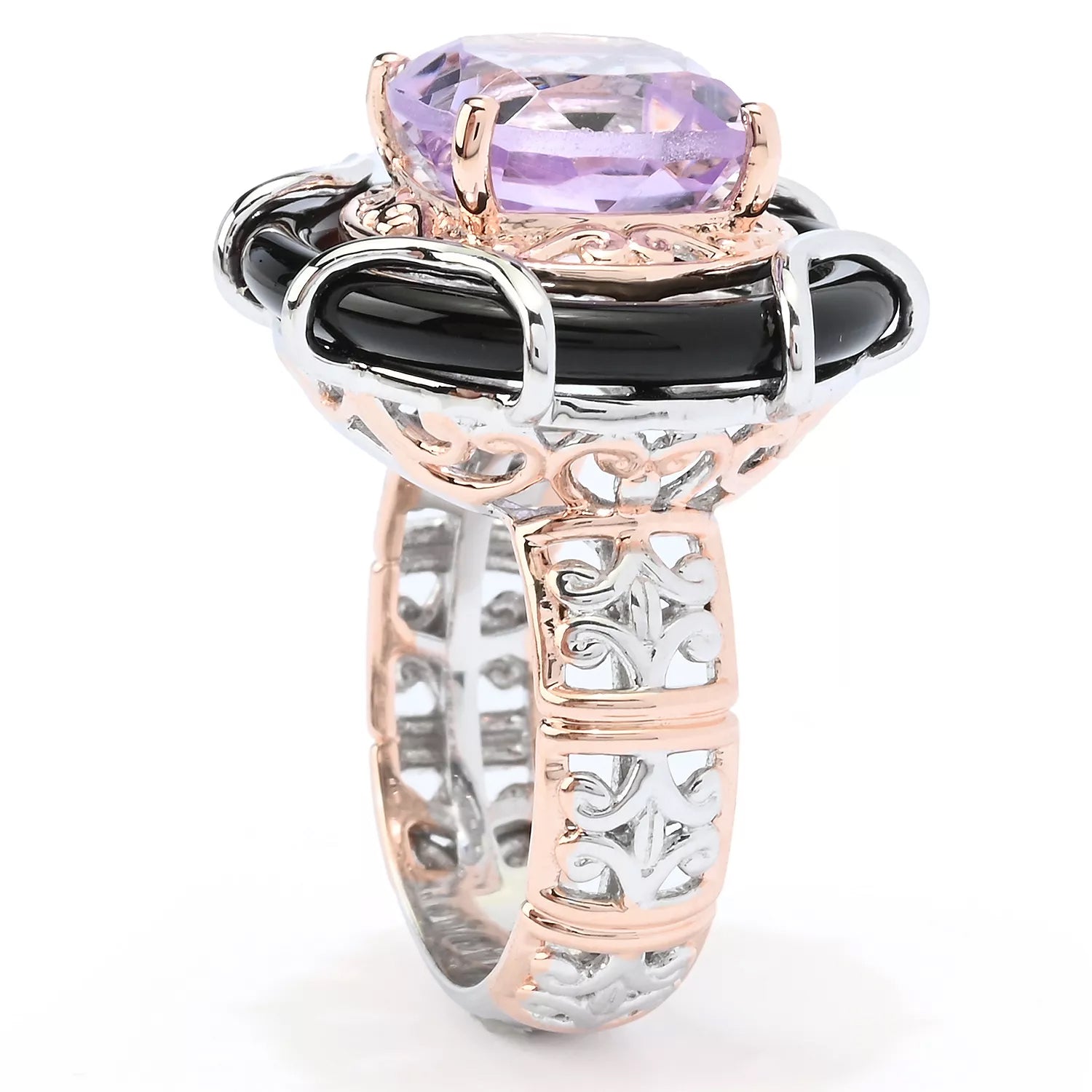 Gems en Vogue 5.43ctw Pink Amethyst & Black Onyx Ring