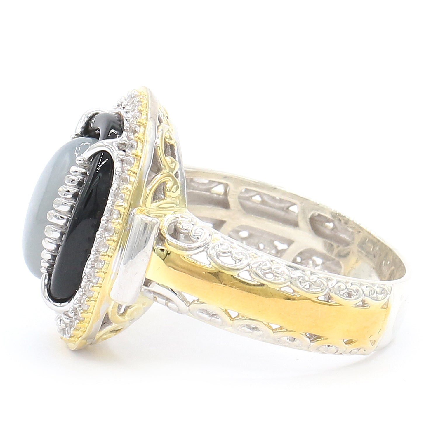 Gems en Vogue One-of-a-Kind Grey Moonstone, Black Onyx & White Zircon Donut Halo Ring
