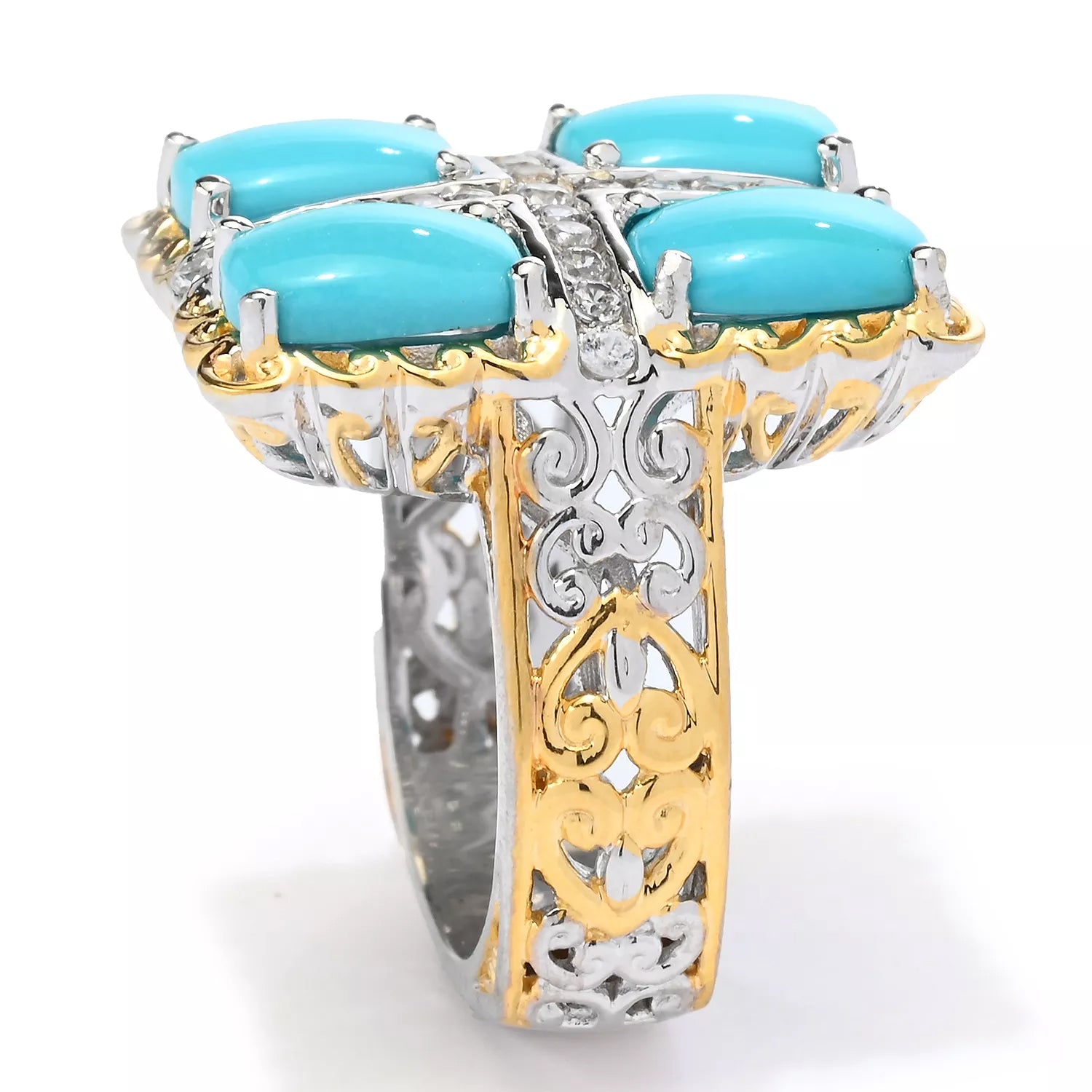 Gems en Vogue Sleeping Beauty Turquoise & White Zircon Ring
