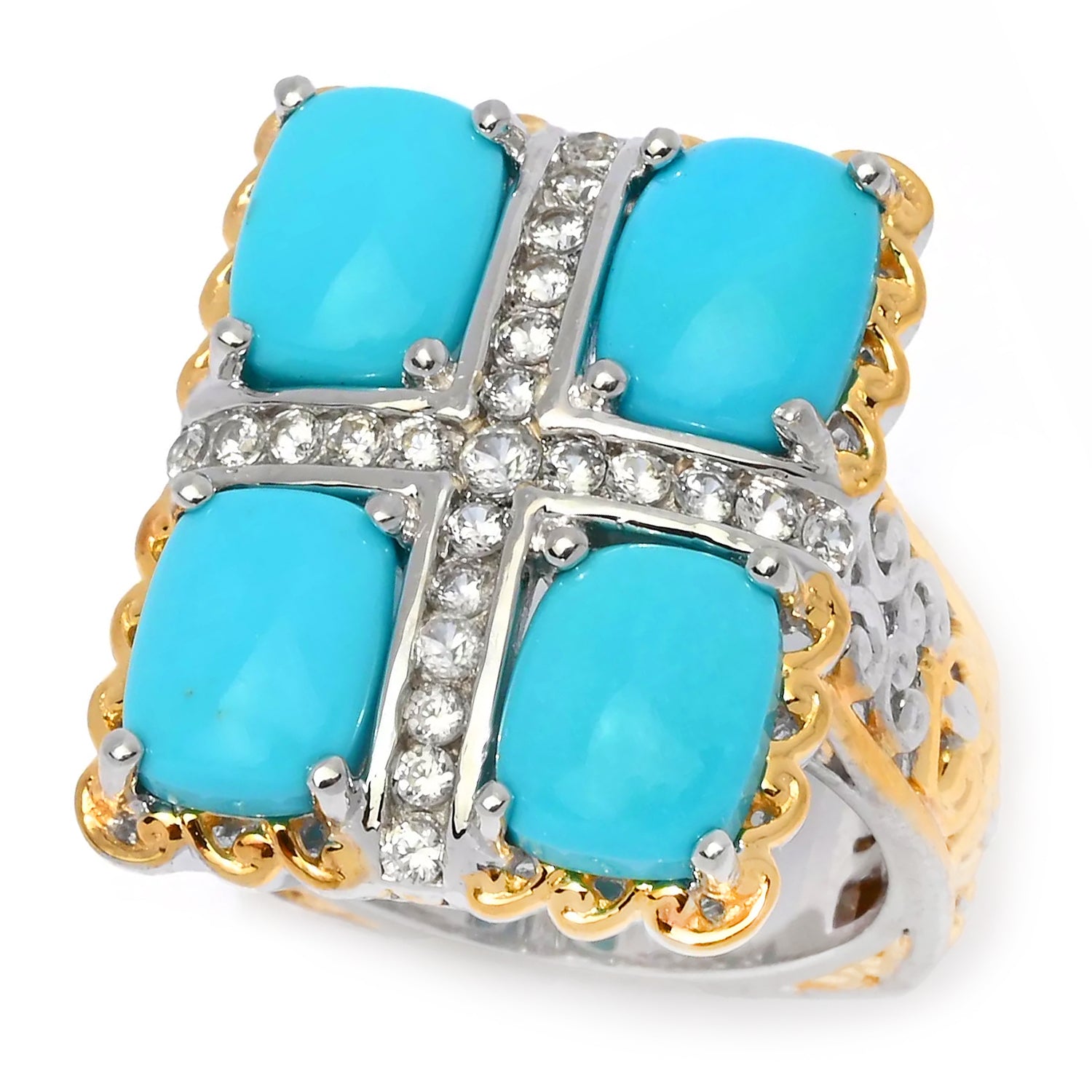 Gems en Vogue Sleeping Beauty Turquoise & White Zircon Ring