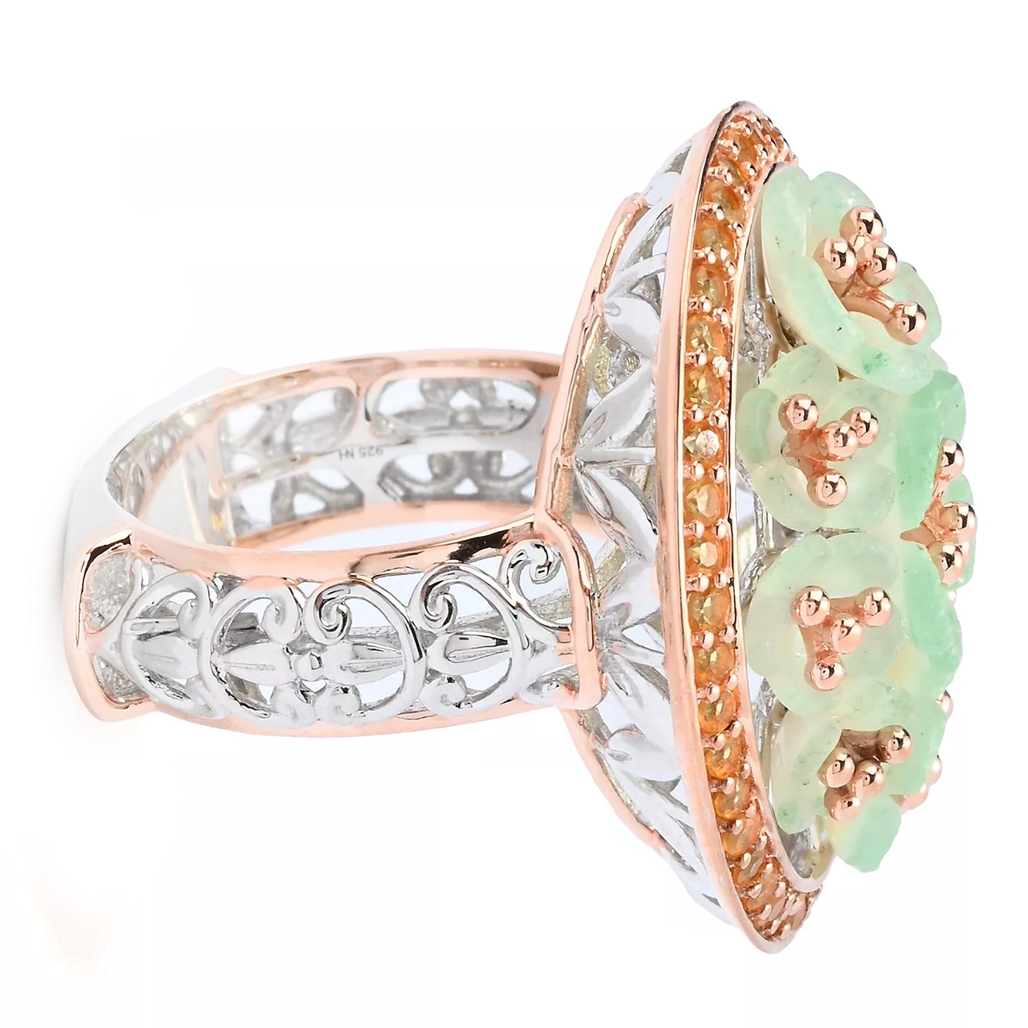 Gems en Vogue Multi Carved Green Aventurine Flower & Yellow Citrine Ring