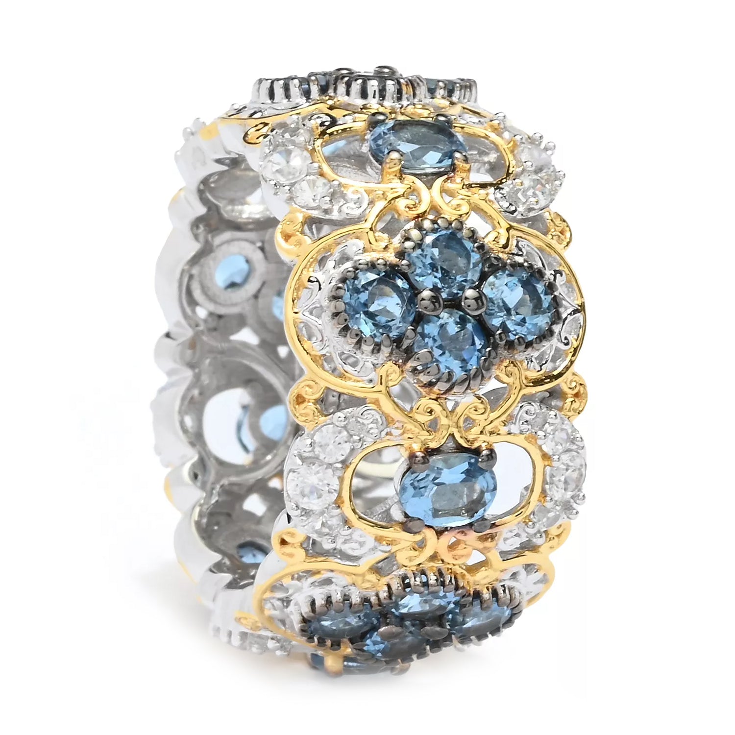 Gems en Vogue 4.98ctw Santa Maria Aquamarine & White Zircon Band Eternity Ring