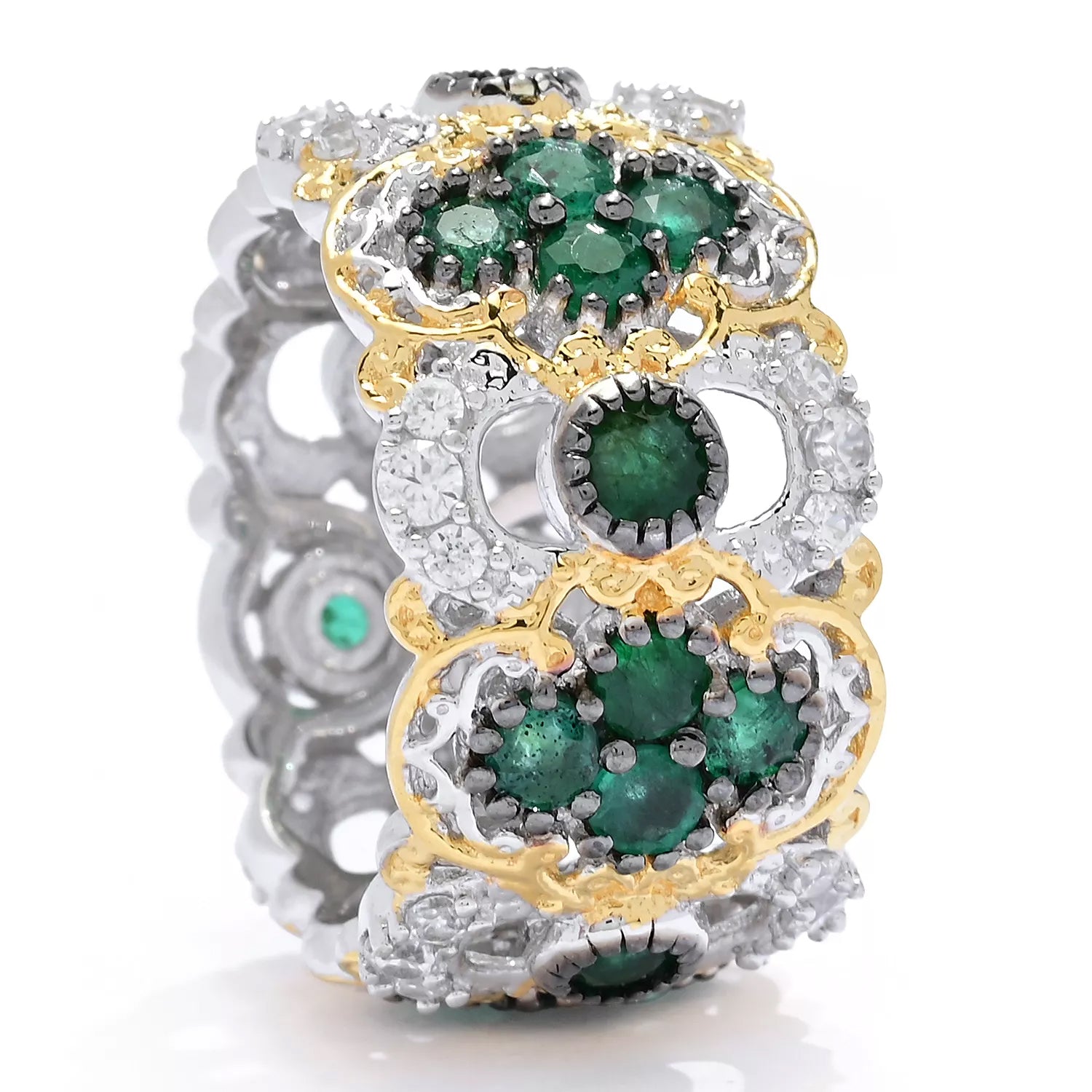 Gems en Vogue 3.36ctw Grizzly Emerald & White Zircon Band Eternity Ring CANNOT BE RESIZED