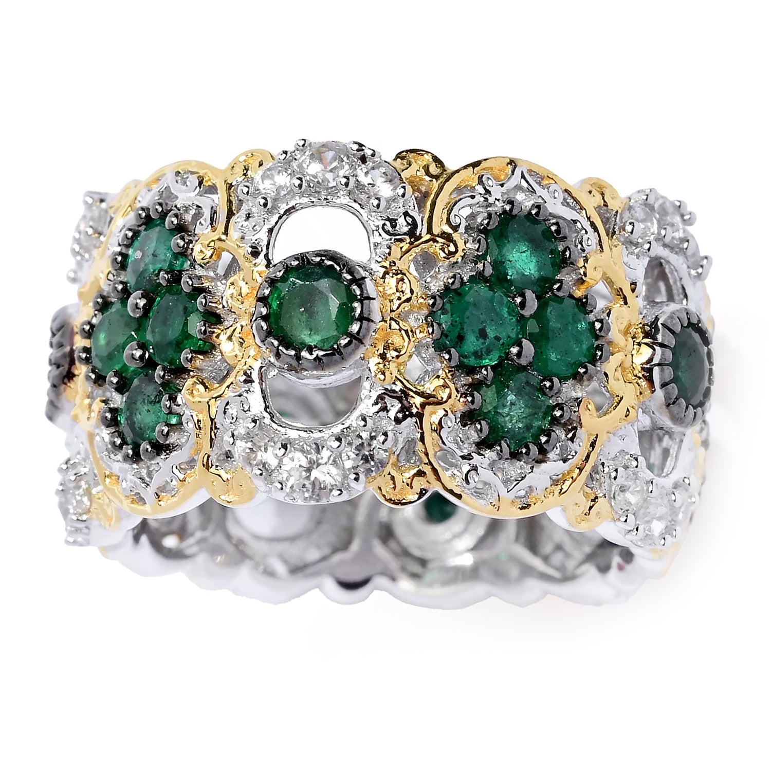 Gems en Vogue 3.36ctw Grizzly Emerald & White Zircon Band Eternity Ring CANNOT BE RESIZED
