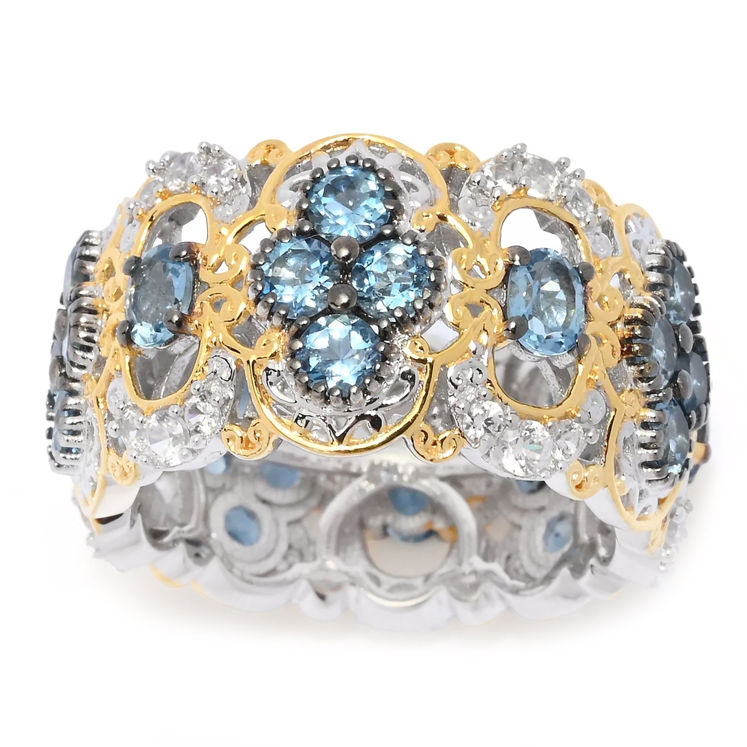 Gems en Vogue 4.98ctw Santa Maria Aquamarine & White Zircon Band Eternity Ring