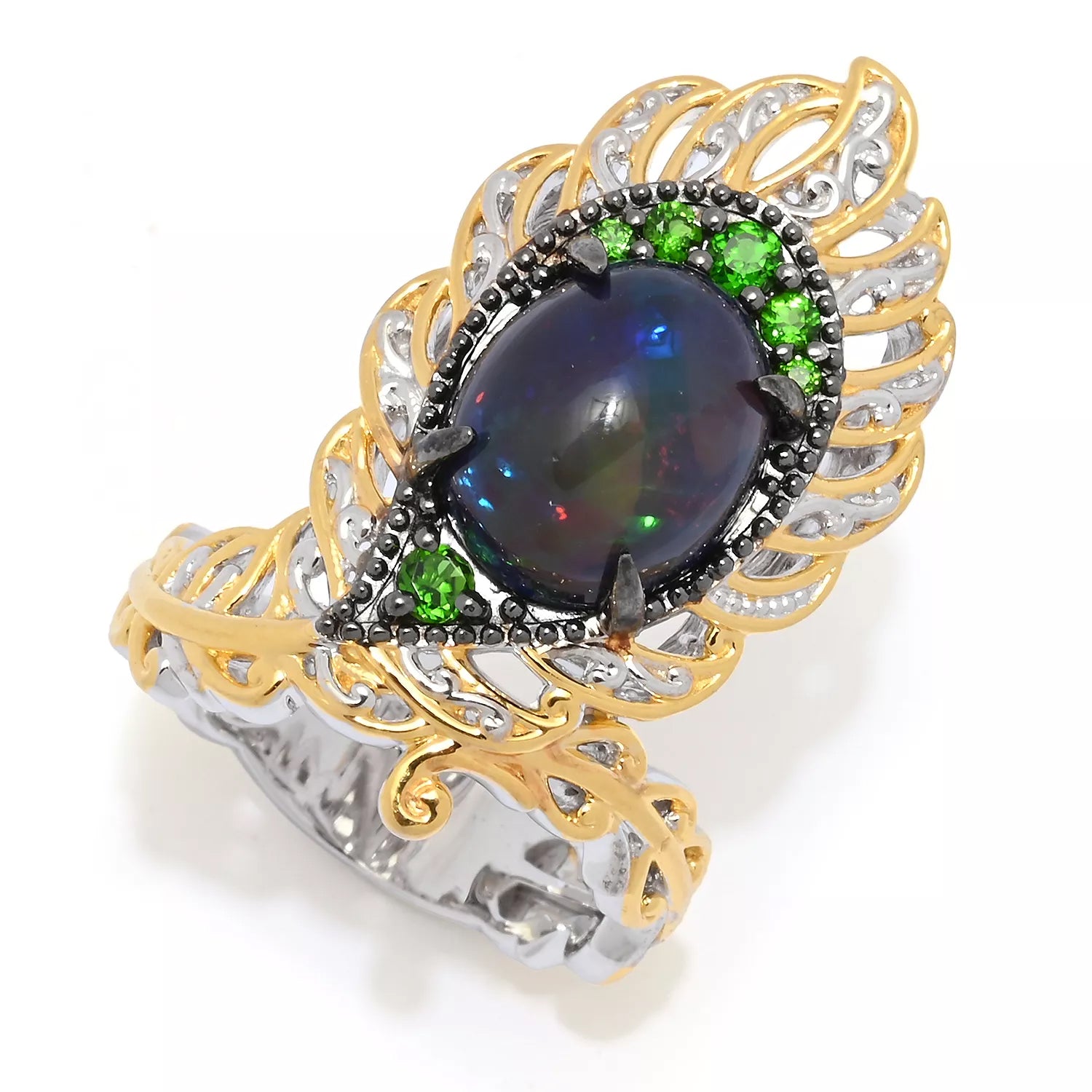 Gems en Vogue Peacock Blue Opal & Choice of Chrome Diopside Or Multi Gemstones Ring