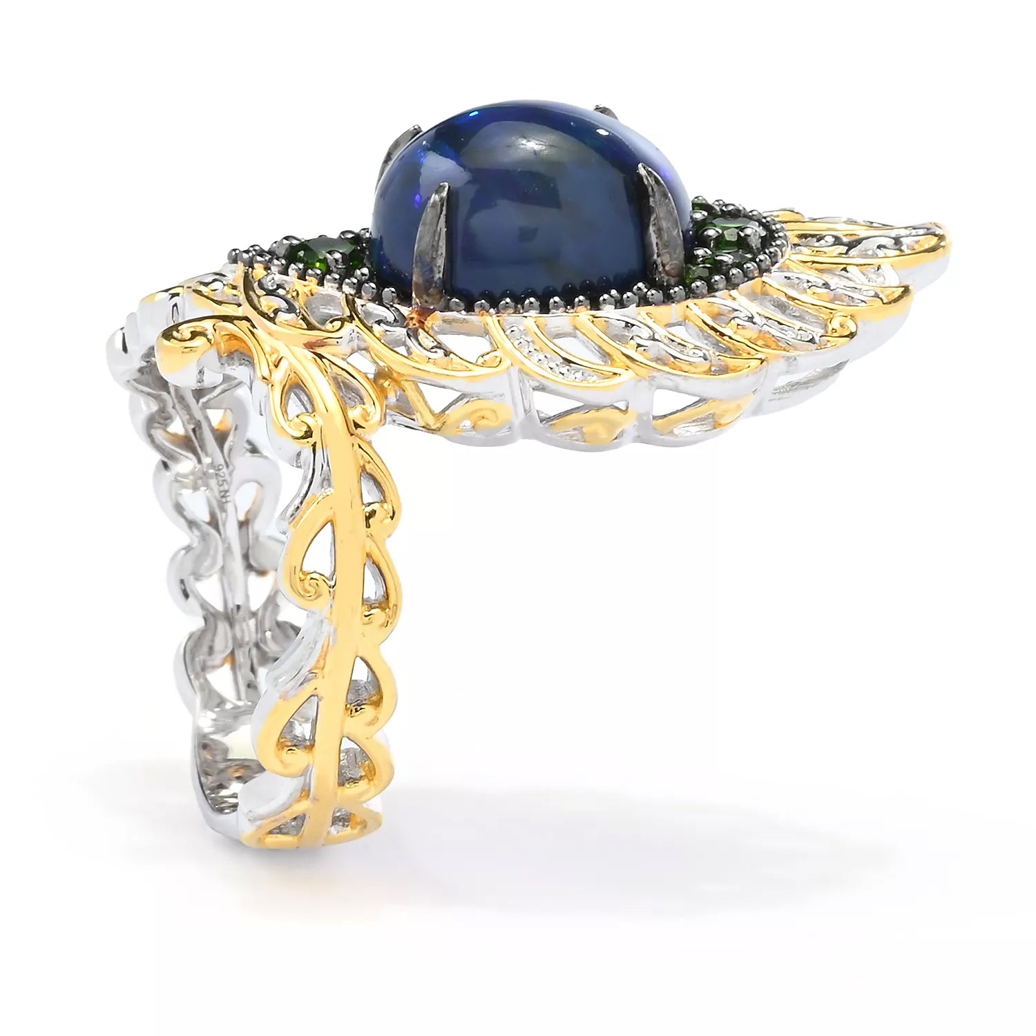 Gems en Vogue Peacock Blue Opal & Choice of Chrome Diopside Or Multi Gemstones Ring