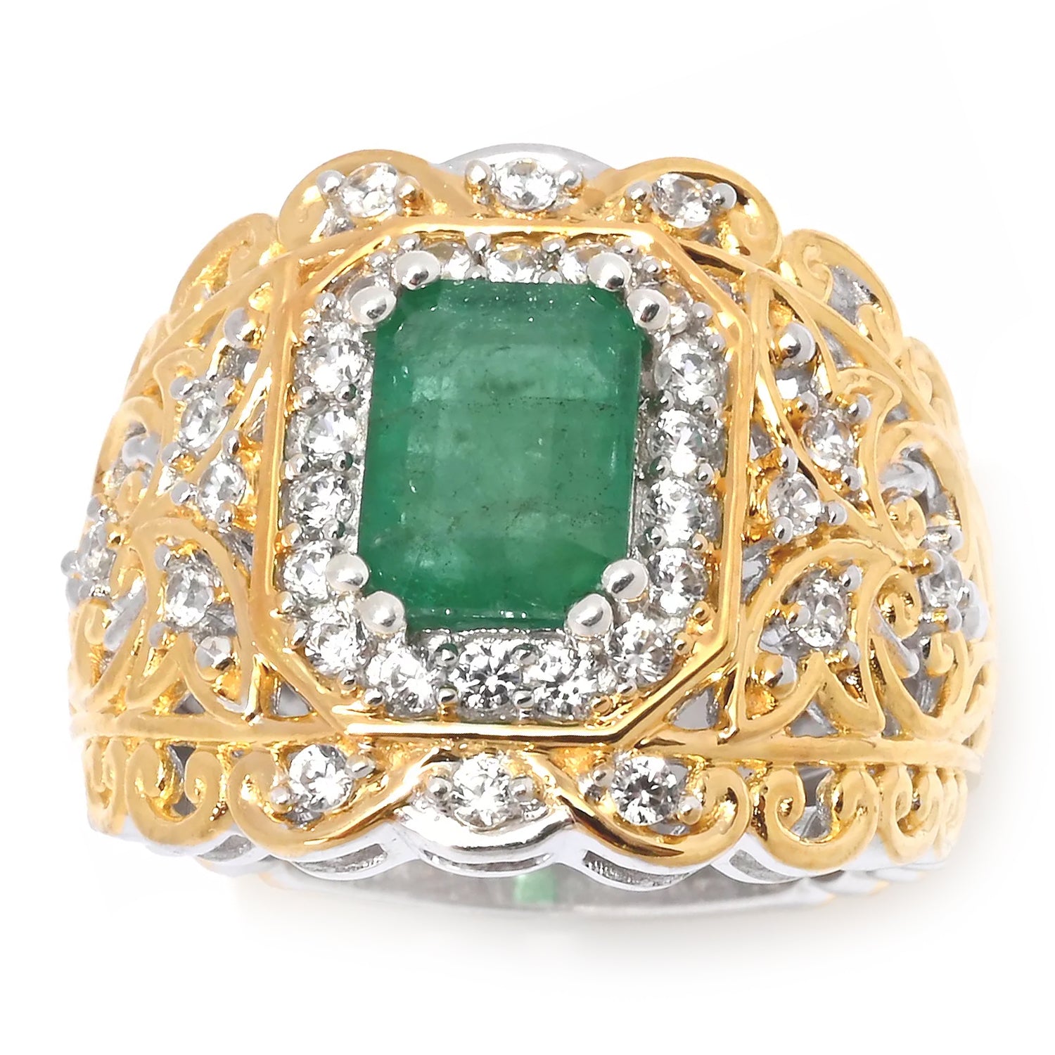 Gems en Vogue 2.16ctw Grizzly Emerald & White Zircon Ring