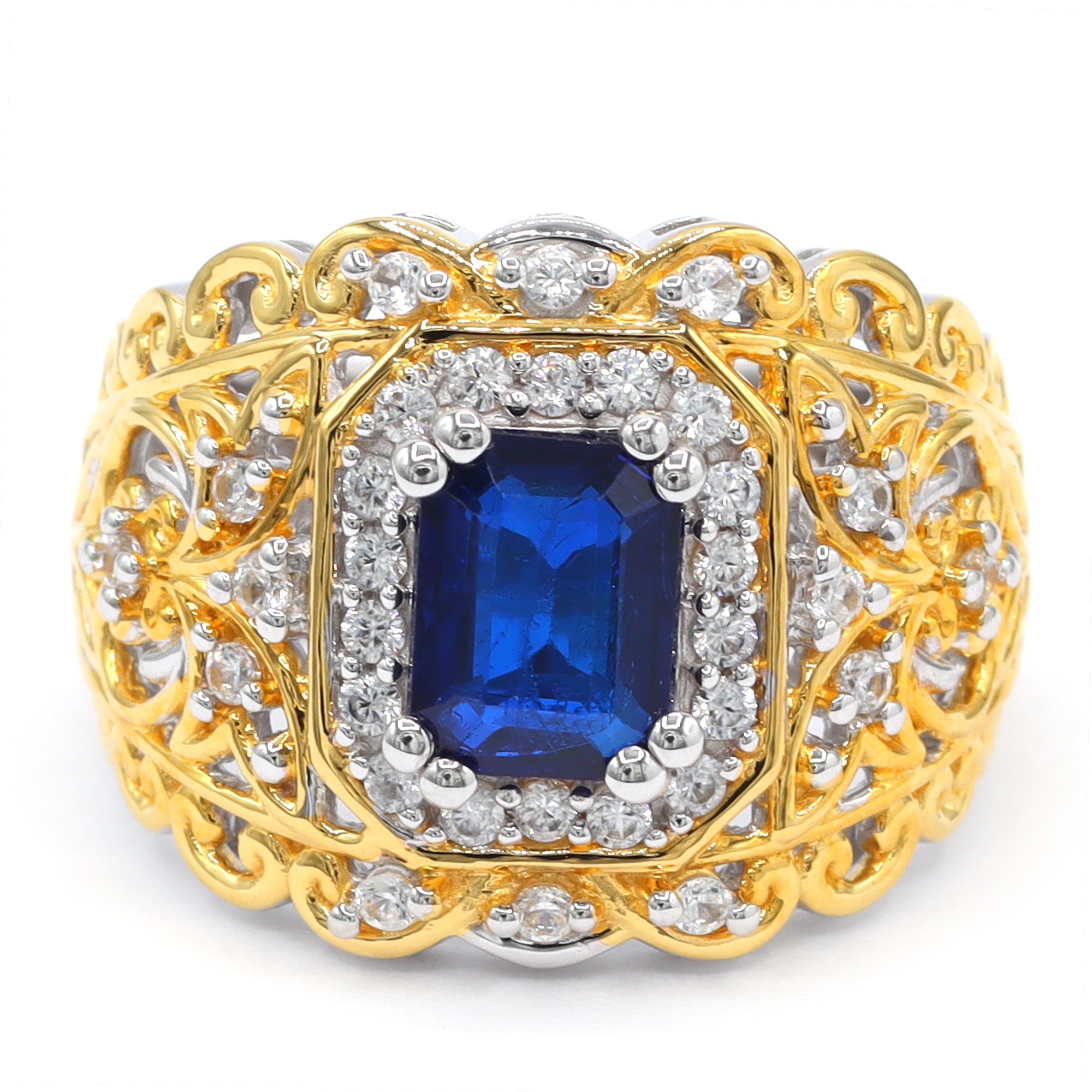 Gems en Vogue One-of-a-Kind 24K Palladium Silver 2.59ctw Cobalt Blue Spinel & White Zircon Ring