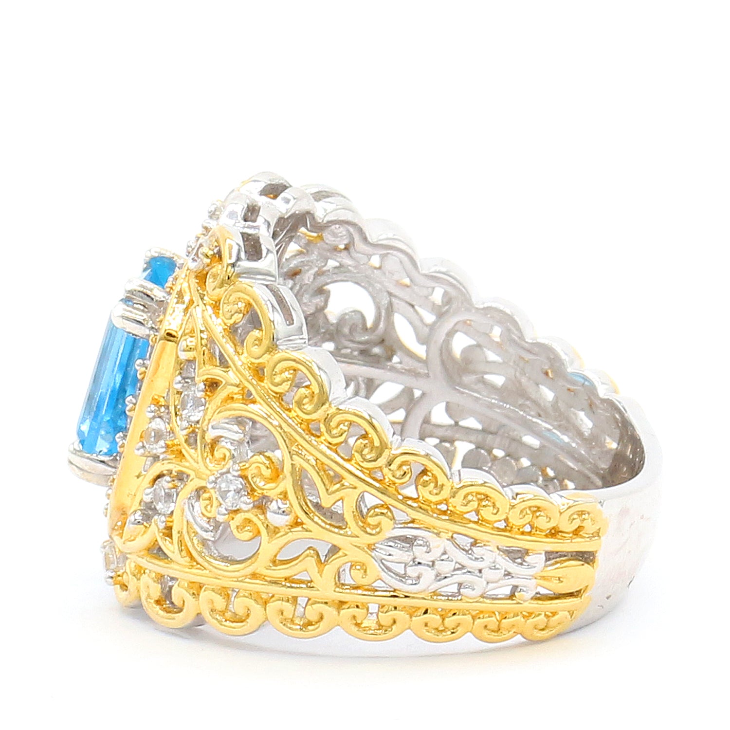 Gems en Vogue 2.76ctw Swiss Blue Topaz & White Zircon Halo Ring