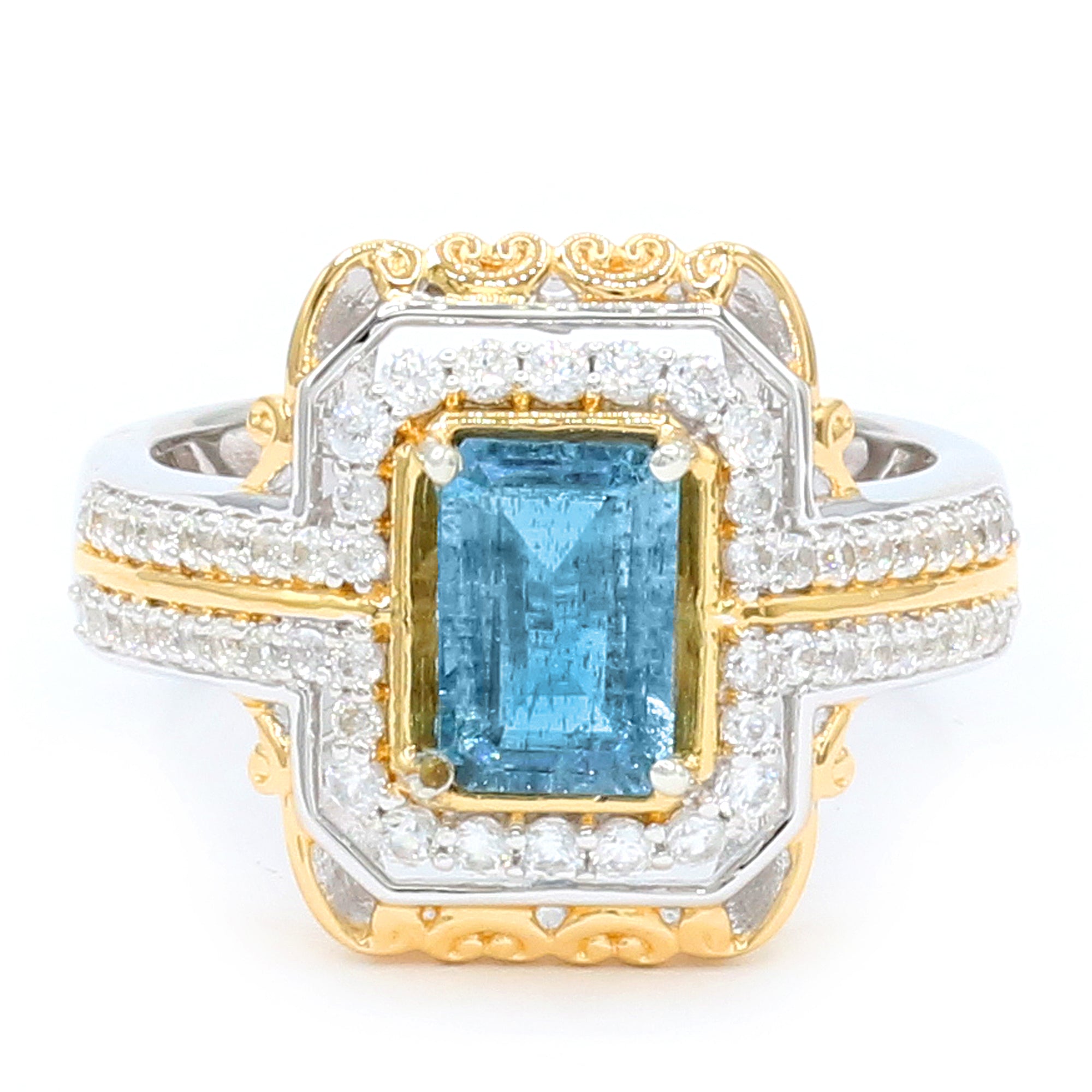 Gems en Vogue One-of-a-Kind 24K Palladium Silver 2.24ctw Tanzanian Aquamarine & White Zircon Ring