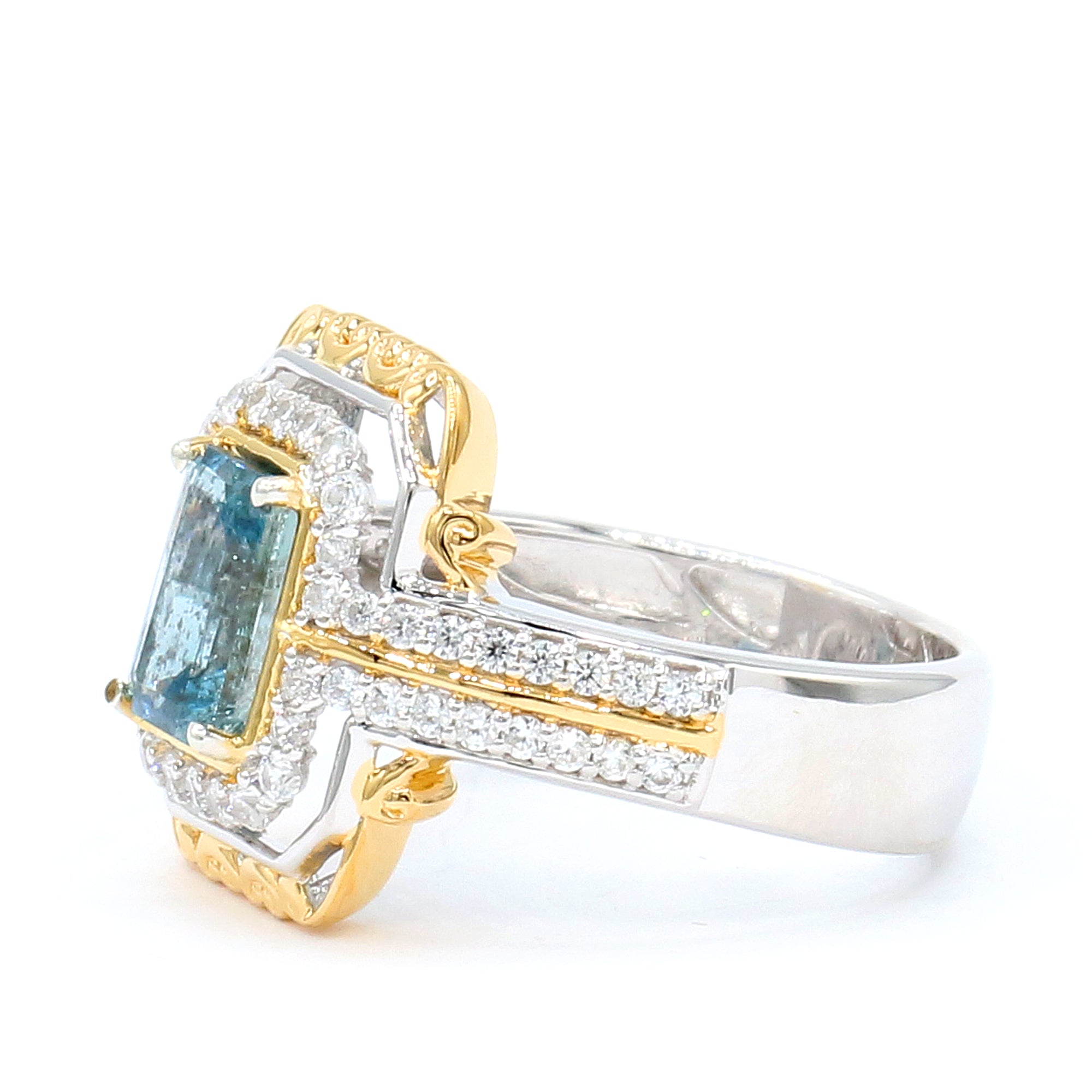 Gems en Vogue One-of-a-Kind 24K Palladium Silver 2.24ctw Tanzanian Aquamarine & White Zircon Ring