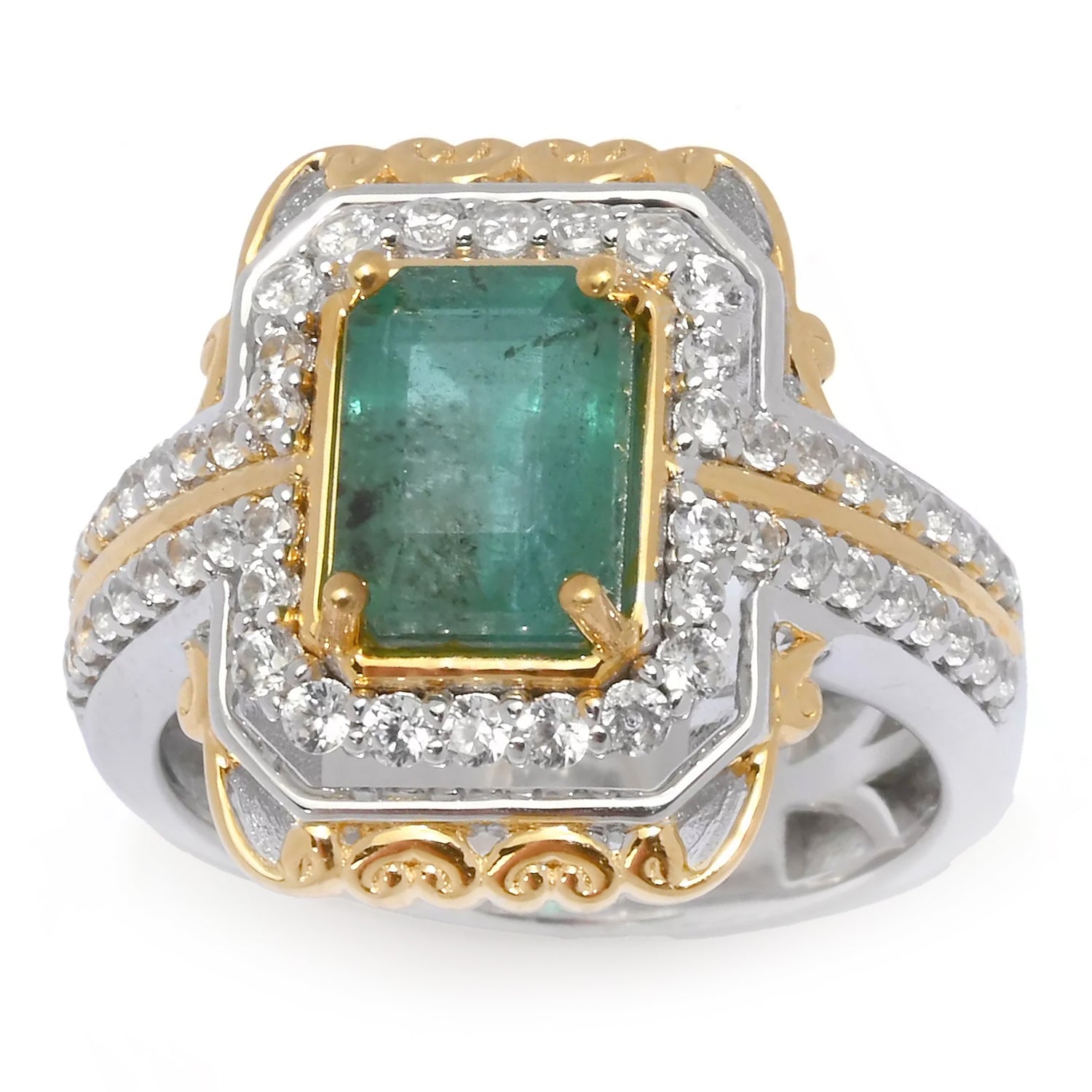 Gems en Vogue 2.21ctw Grizzly Emerald & White Zircon Ring