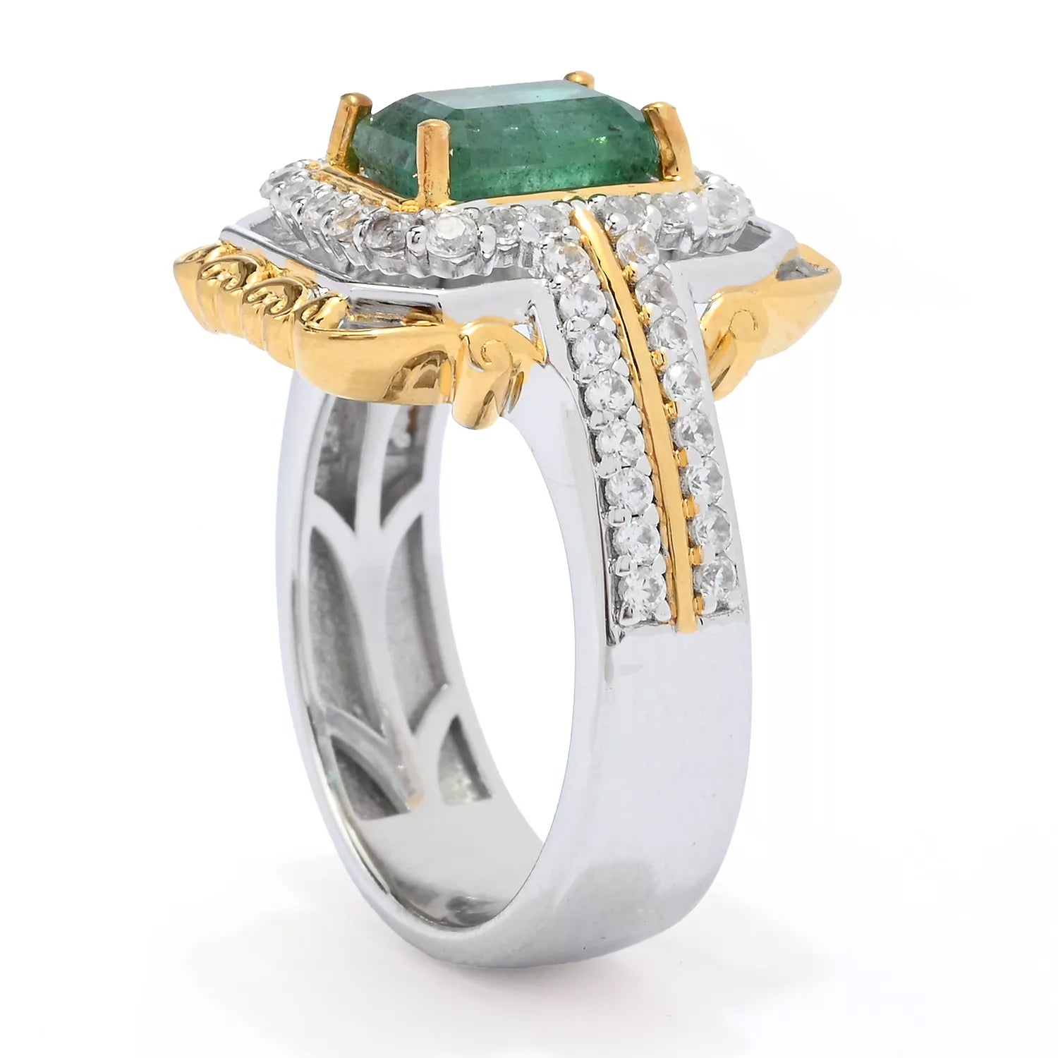 Gems en Vogue 2.21ctw Grizzly Emerald & White Zircon Ring