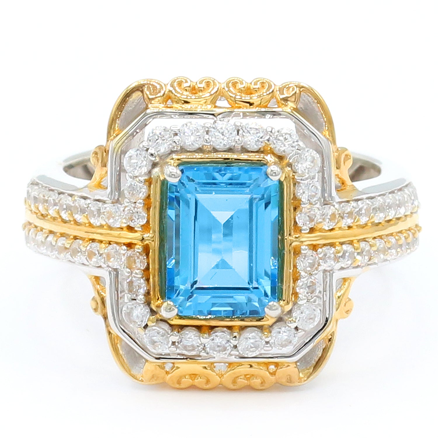 Gems en Vogue 2.97ctw Swiss Blue Topaz & White Zircon Ring