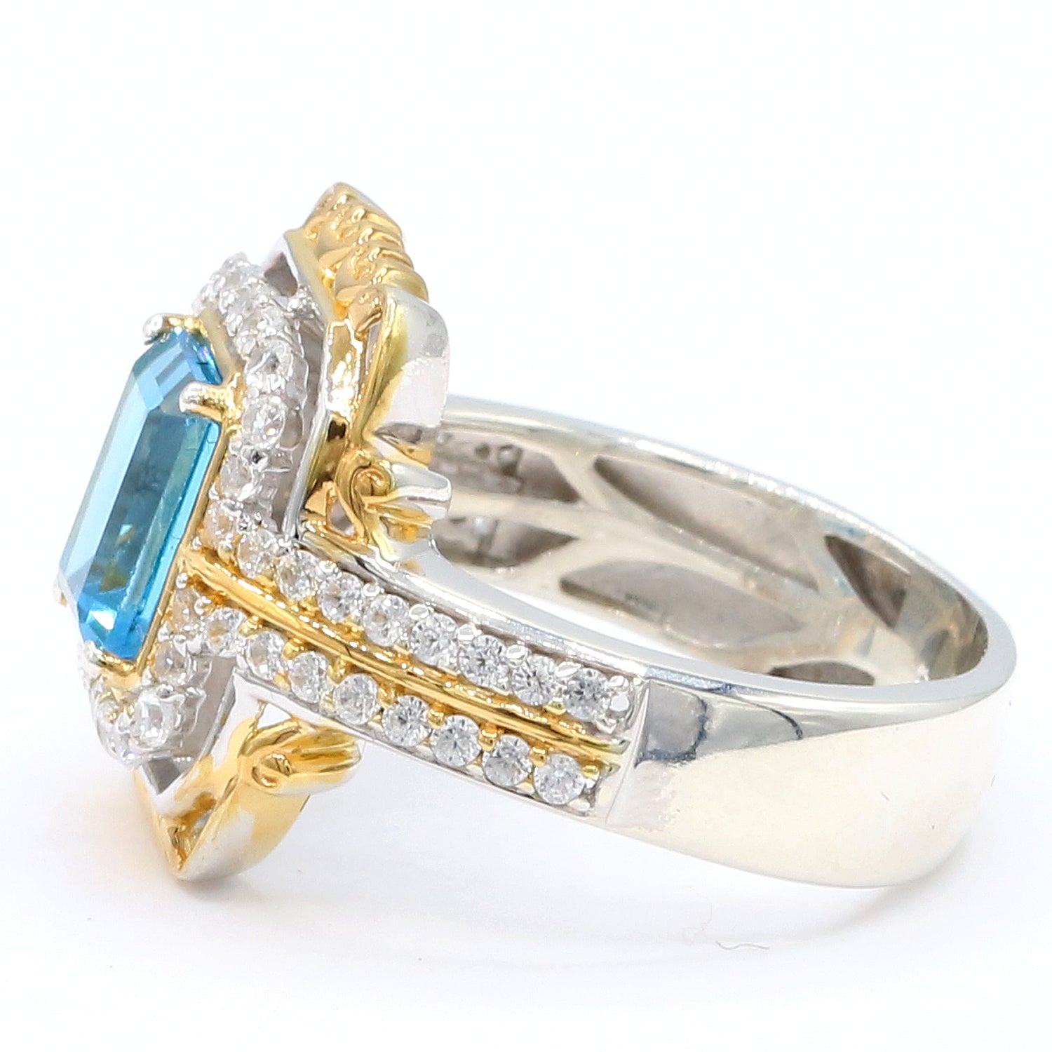 Gems en Vogue 2.97ctw Swiss Blue Topaz & White Zircon Ring