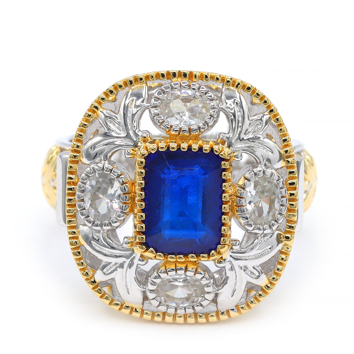 Gems en Vogue One-of-a-Kind 24K Palladium Silver 2.75ctw Cobalt Blue Spinel & White Zircon Ring