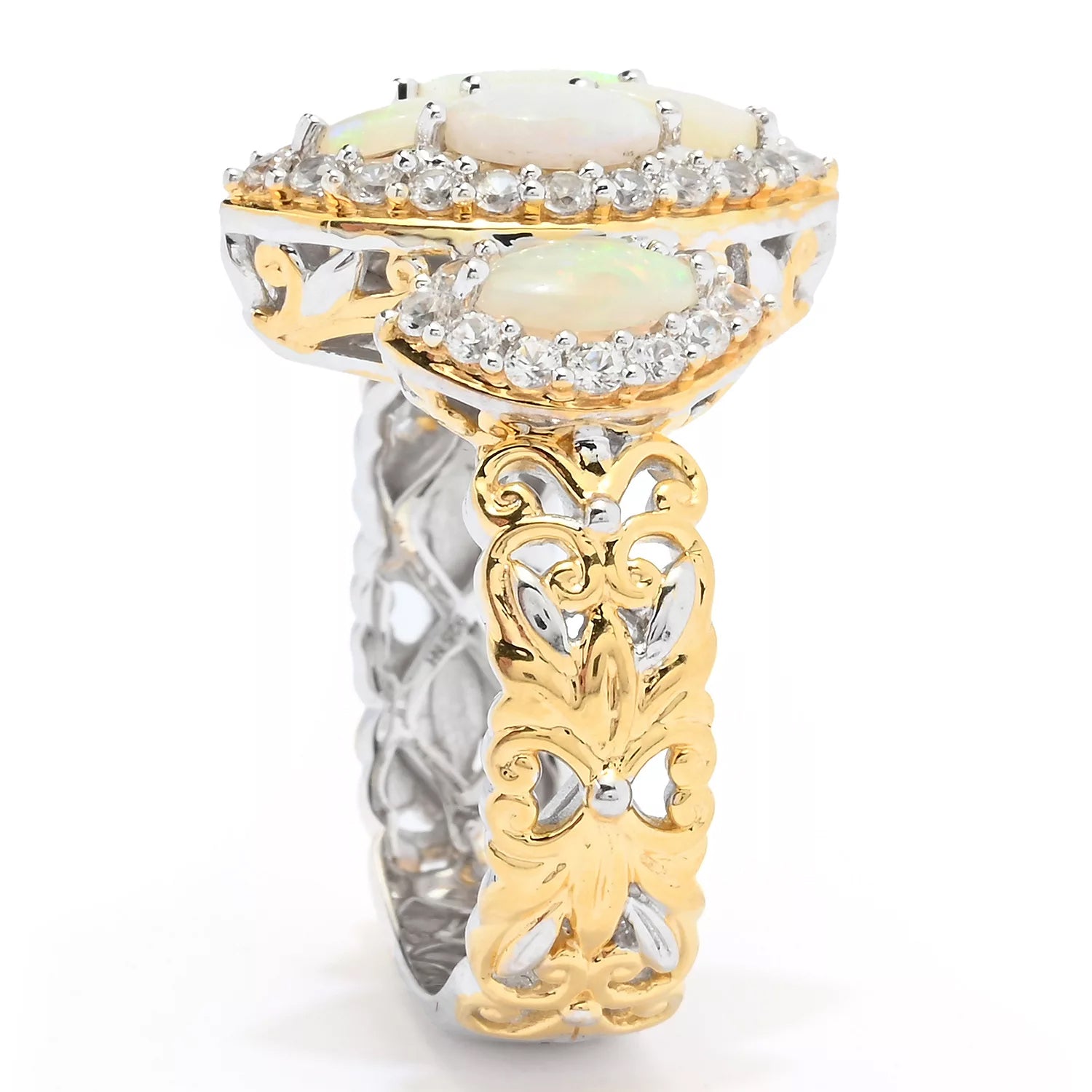 Gems en Vogue Marquise Australian White Opal & White Zircon Ring