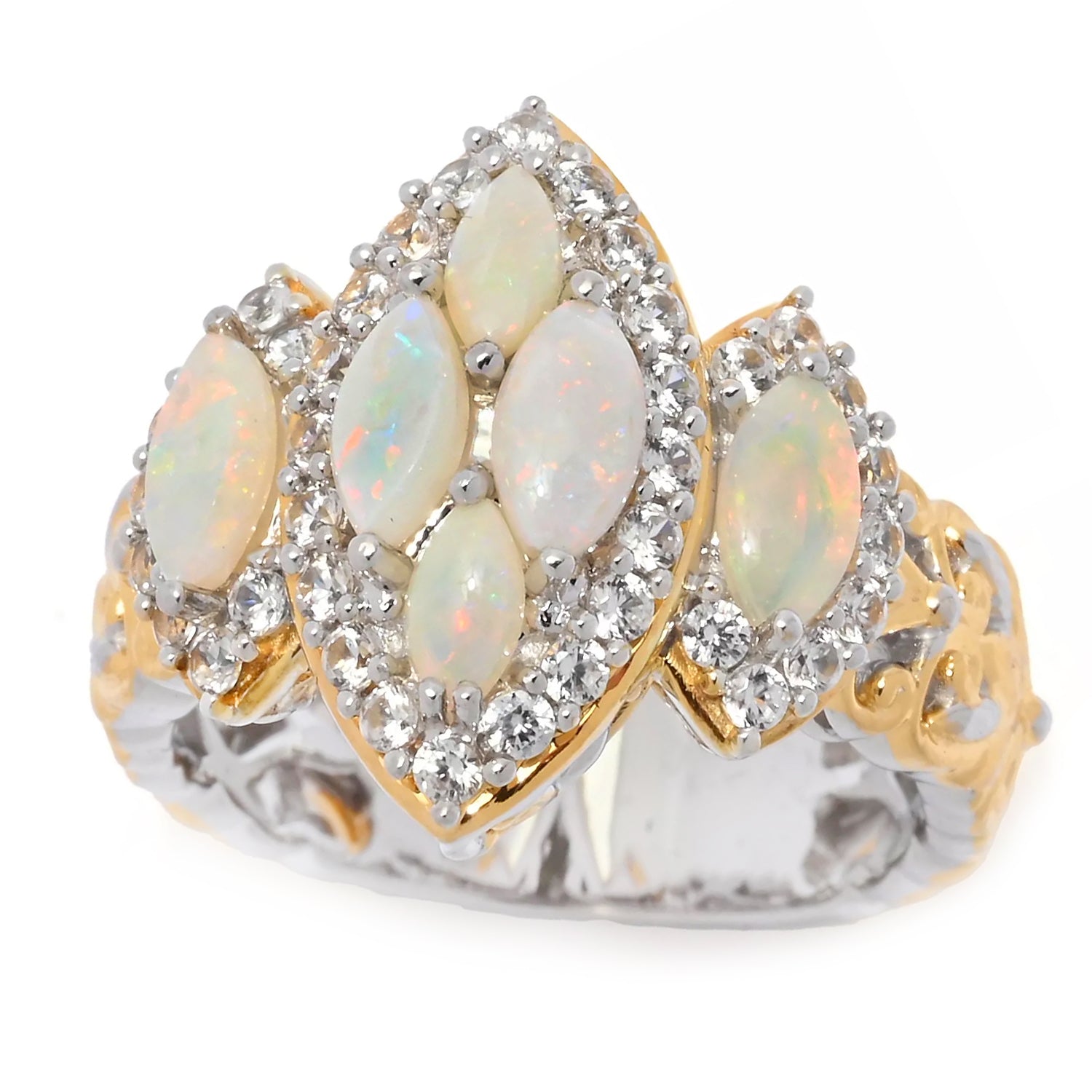 Gems en Vogue Marquise Australian White Opal & White Zircon Ring