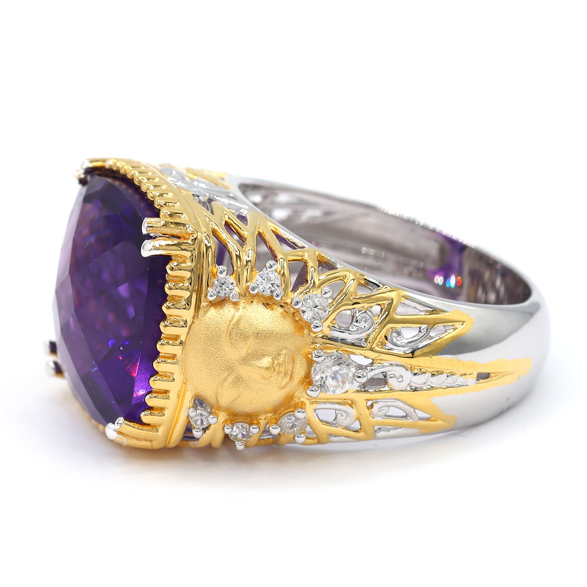 Gems en Vogue One-of-a-Kind 24K Palladium Silver 13.27ctw Namibian Amethyst & White Zircon Sunburst Ring