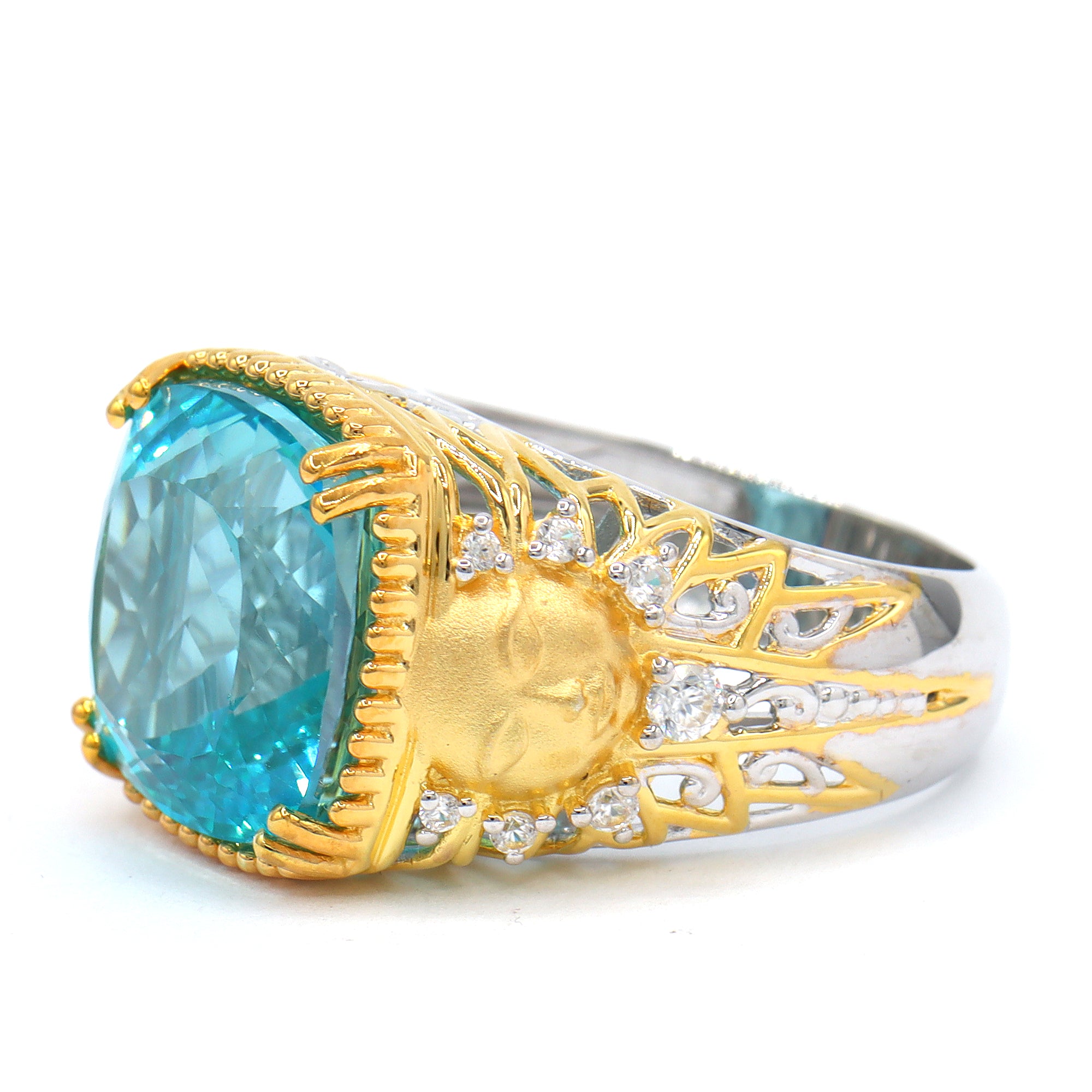 Gems en Vogue One-of-a-Kind 24K Palladium Silver 16.67ctw Paraiba Topaz & White Zircon Sunburst Ring
