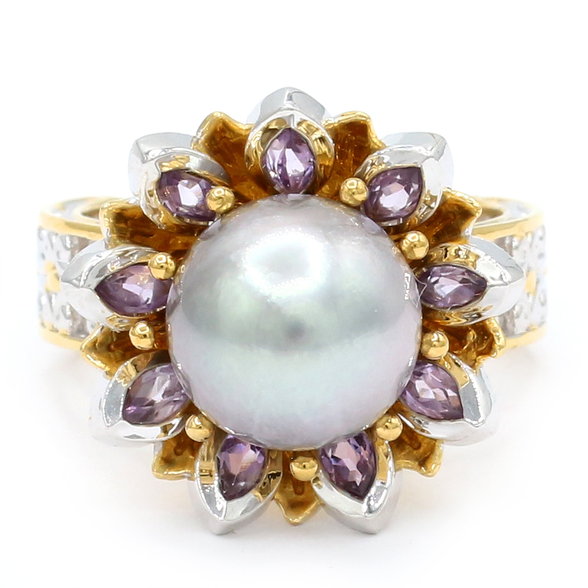 Gems en Vogue One-of-a-Kind 24K Palladium Silver Tahitian Pearl & Amethyst Ring