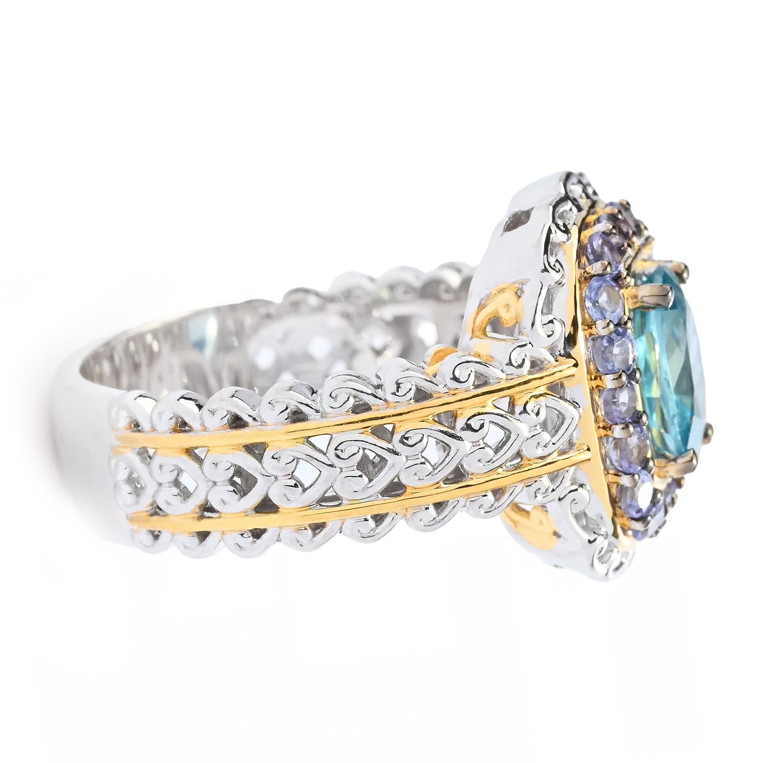 Gems en Vogue 2.66ctw Blue Zircon & Tanzanite Halo Ring