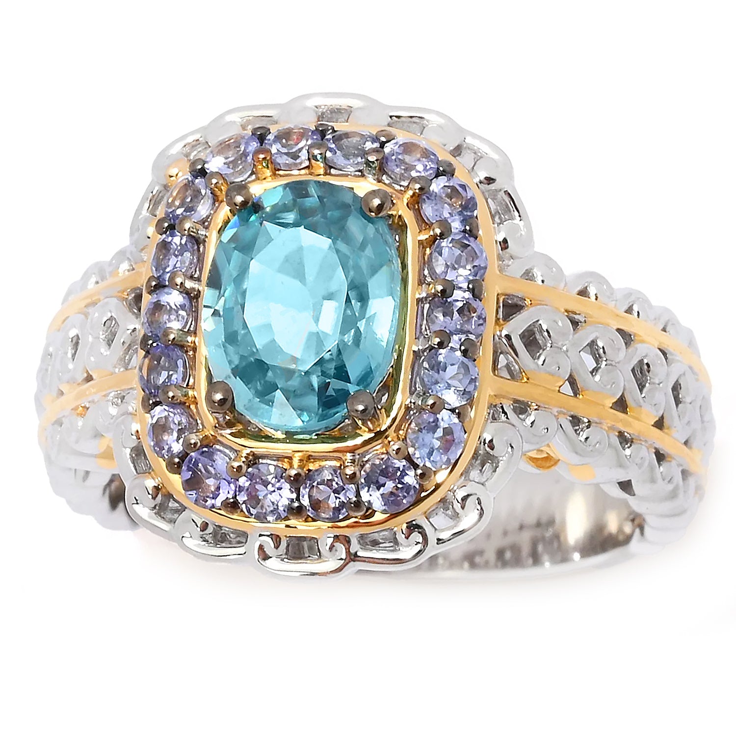 Gems en Vogue 2.66ctw Blue Zircon & Tanzanite Halo Ring