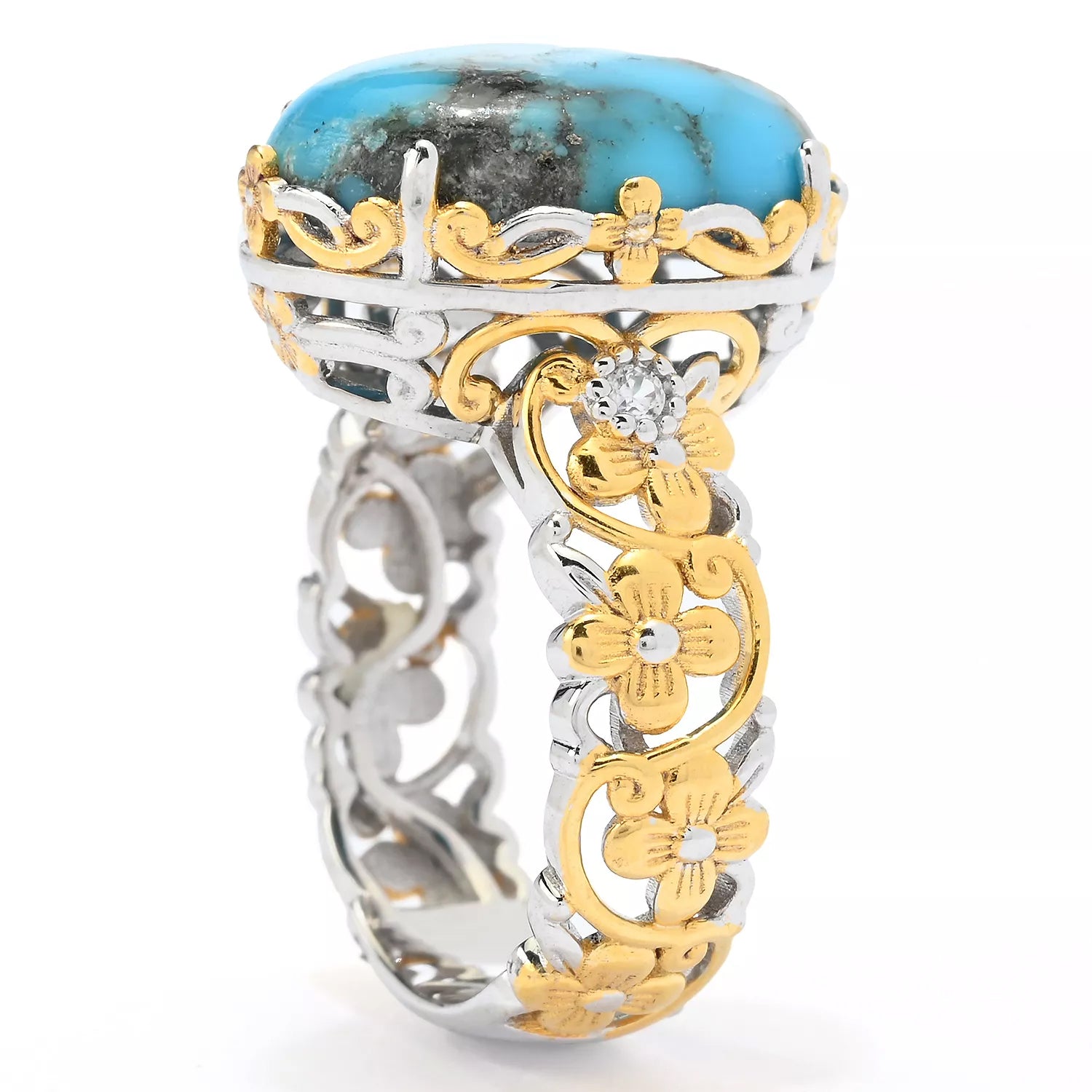Gems en Vogue Kaolin Turquoise & White Zircon Ring