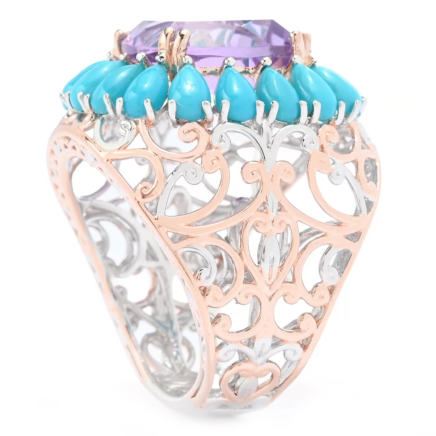 Gems en Vogue 7.00ctw Rose De France Amethyst & Sleeping Beauty Turquoise Ring