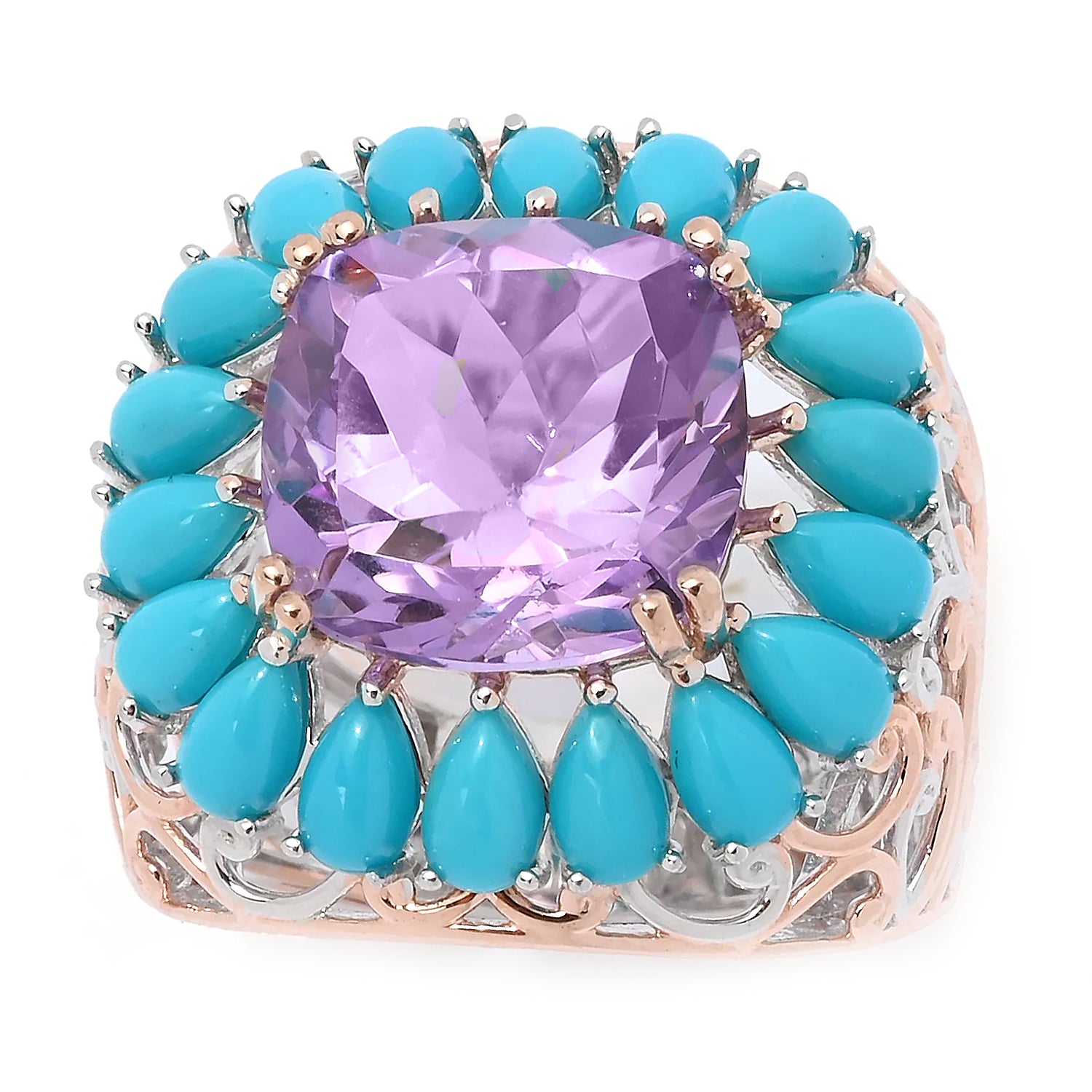 Gems en Vogue 7.00ctw Rose De France Amethyst & Sleeping Beauty Turquoise Ring