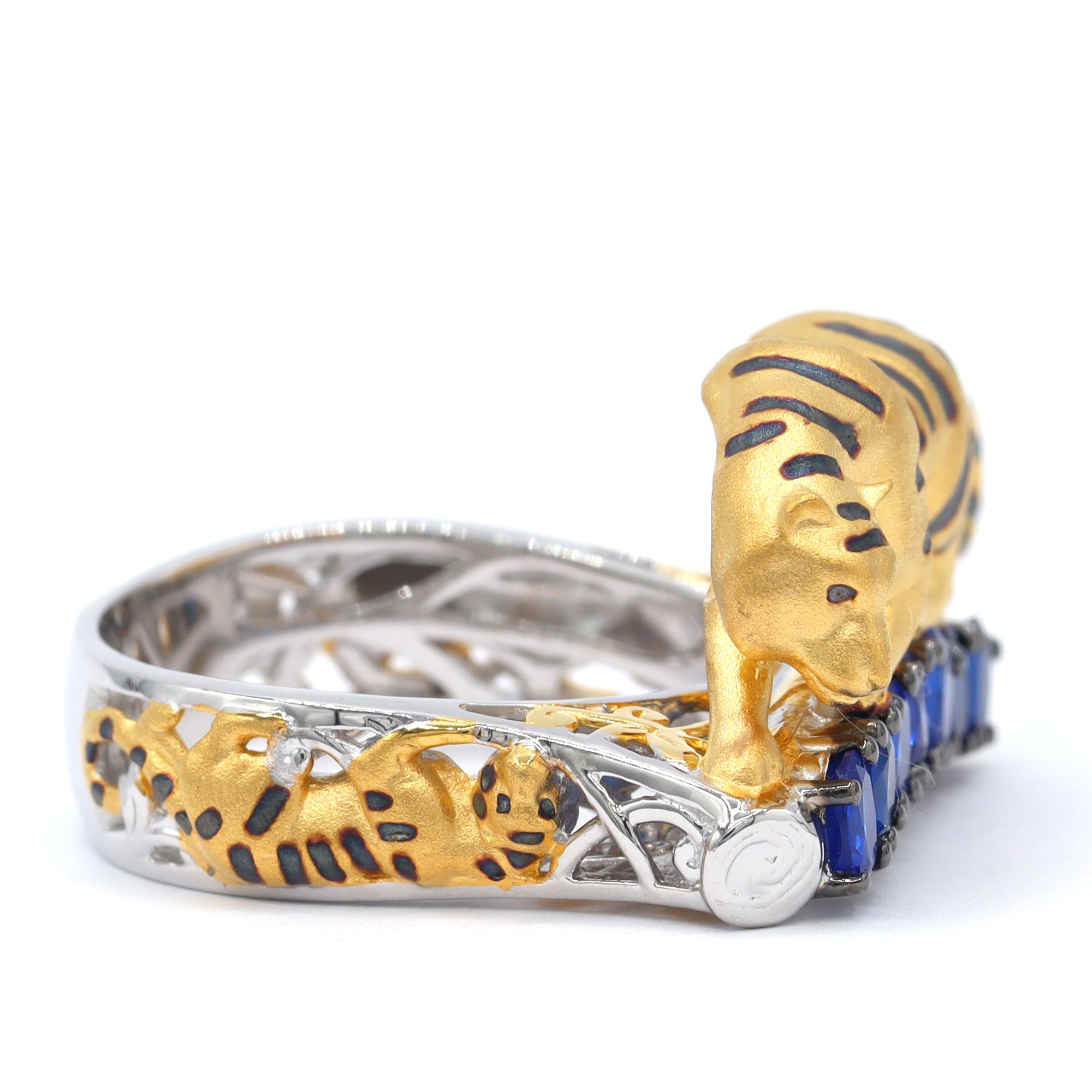 Gems en Vogue One-of-a-Kind 24K Palladium Silver 1.19ctw Cobalt Blue Spinel Tiger Ring