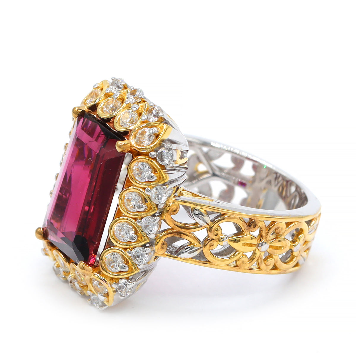 Couture Gems One-of-a-Kind 24K Palladium Silver 6.12ctw Rubellite & White Zircon Ring