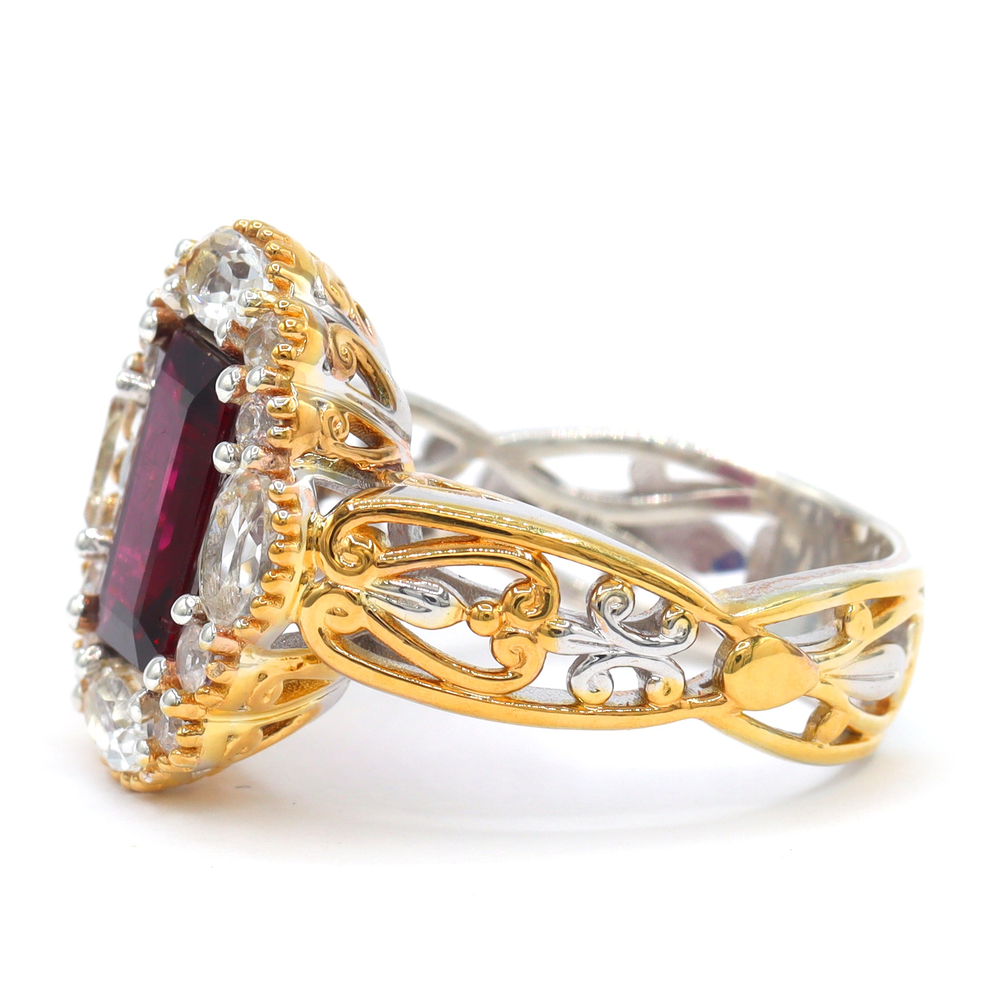 Couture Gems One-of-a-Kind 24K Palladium Silver 3.54ctw Rubellite & White Zircon Ring