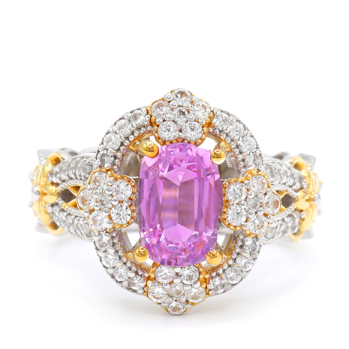 Gems en Vogue One-of-a-Kind 24K Palladium Silver 3.66ctw Pink Kunzite & White Zircon Ring