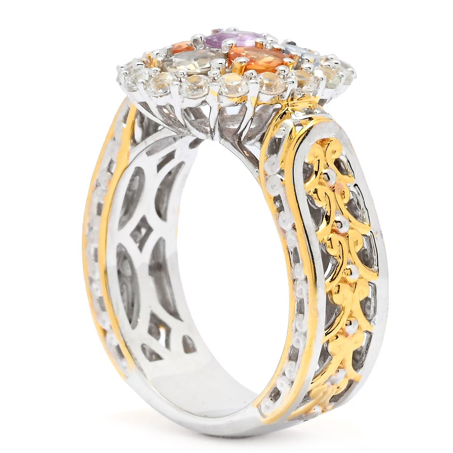 Gems en Vogue 2.12ctw Multi Color Pastel Sapphire & White Zircon Cluster Ring