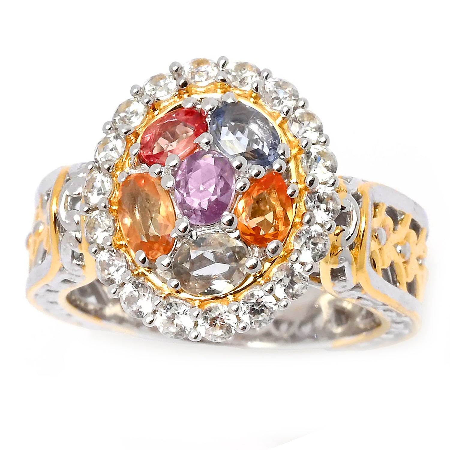 Gems en Vogue 2.12ctw Multi Color Pastel Sapphire & White Zircon Cluster Ring