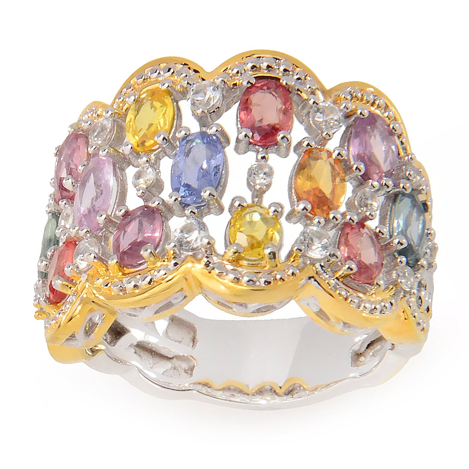 Gems en Vogue 3.35ctw Multi Color Pastel Sapphire & White Zircon Ring