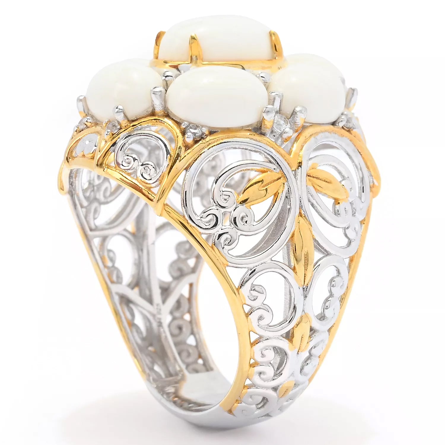 Gems en Vogue White Coral & White Zircon Ring