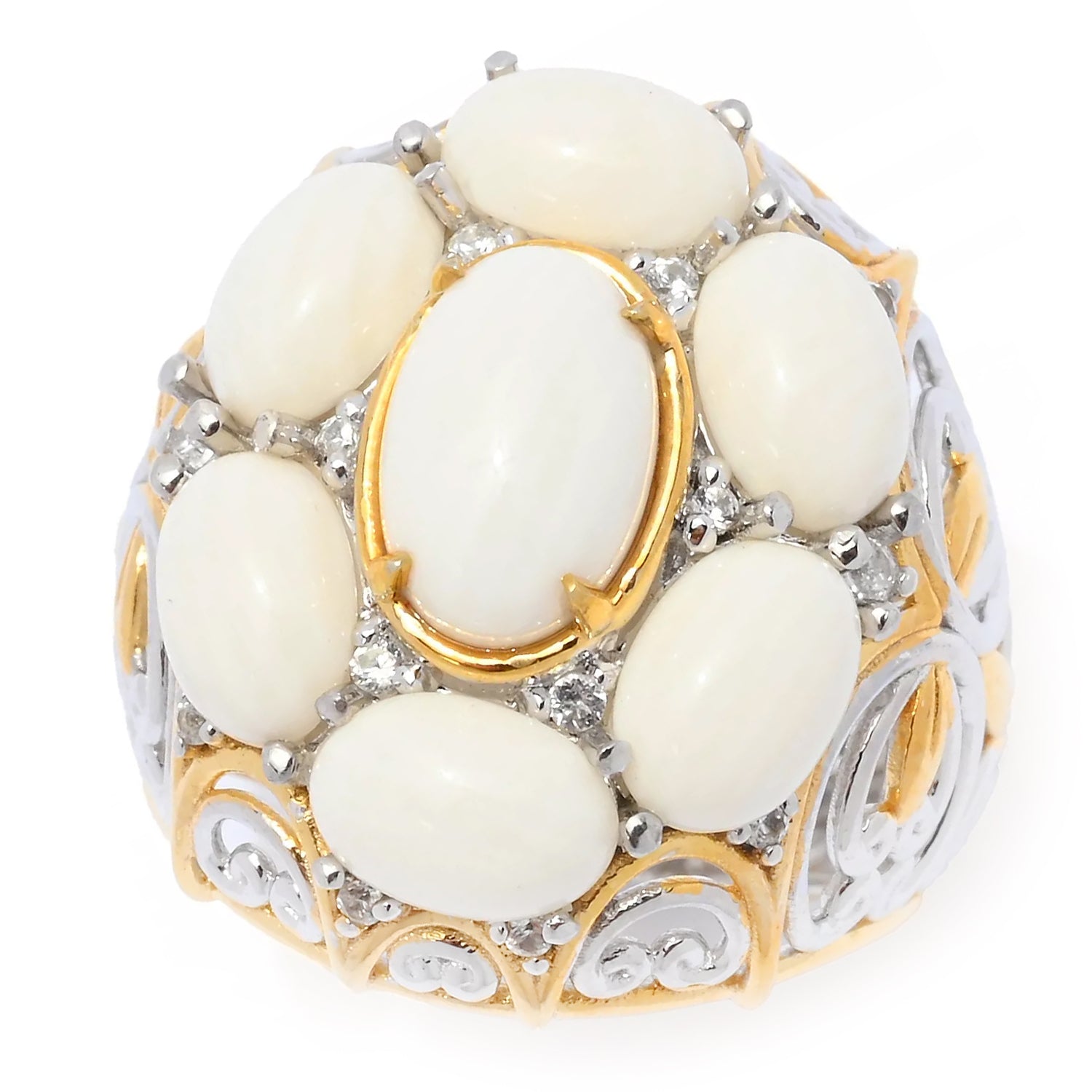 Gems en Vogue White Coral & White Zircon Ring