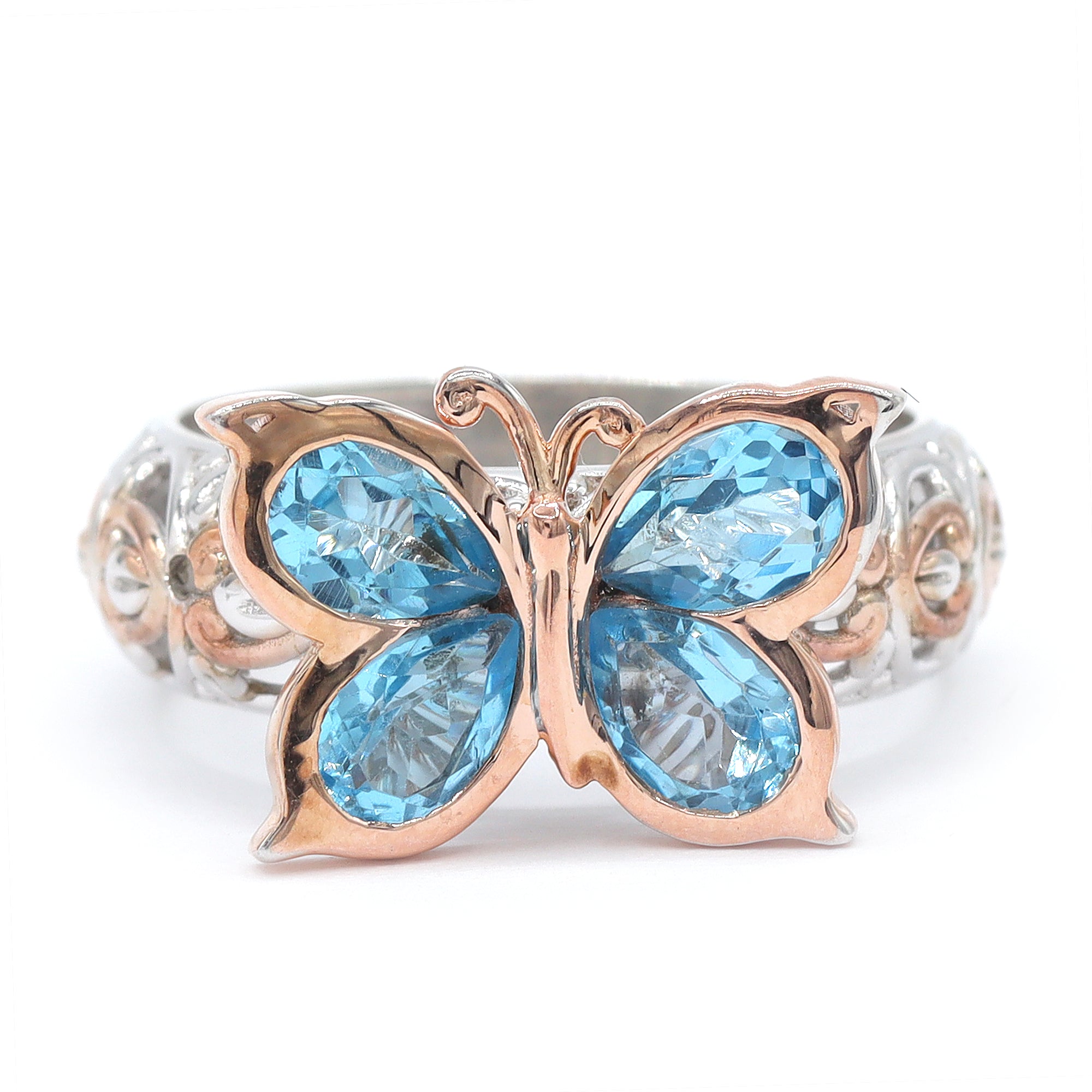 Gems en Vogue One-of-a-Kind 18K Palladium Silver 2.00ctw Blue Topaz Butterfly Ring