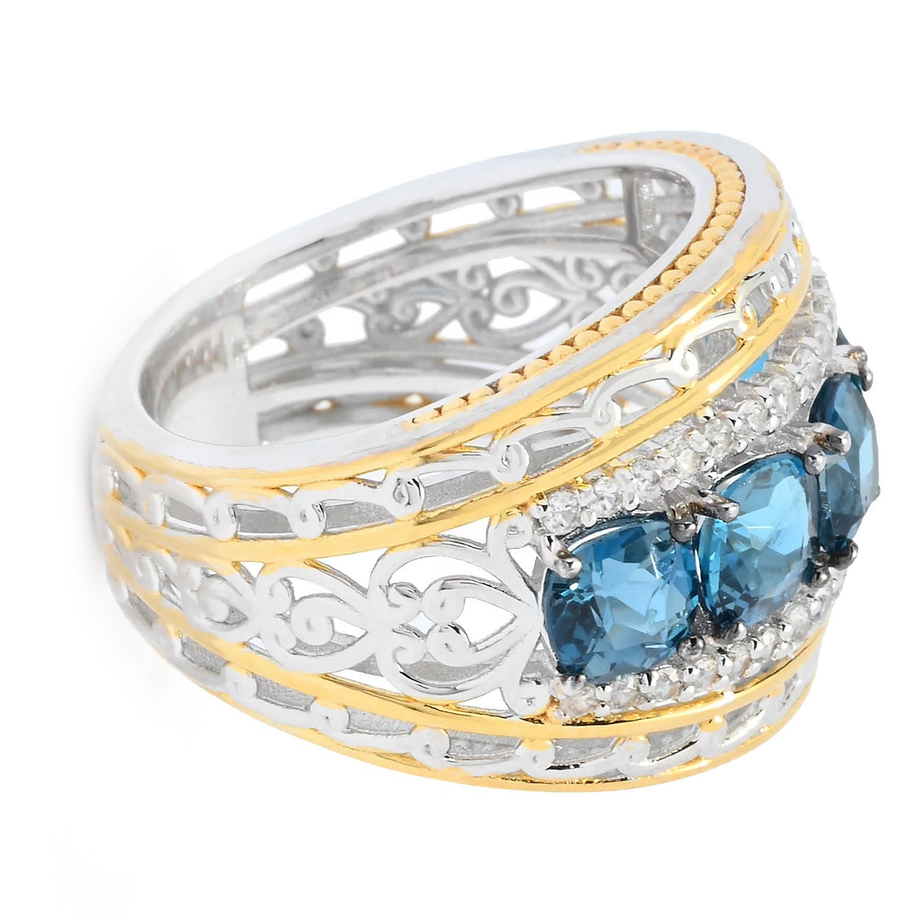 Gems en Vogue 3.33ctw London Blue Topaz & White Zircon Five Stone Band Ring