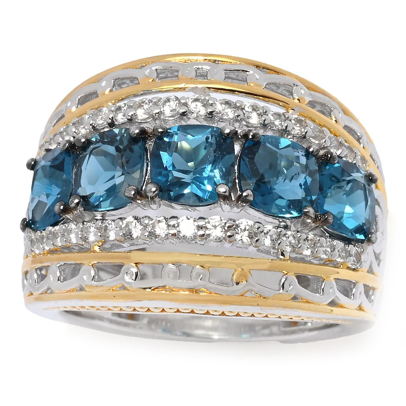Gems en Vogue 3.33ctw London Blue Topaz & White Zircon Five Stone Band Ring