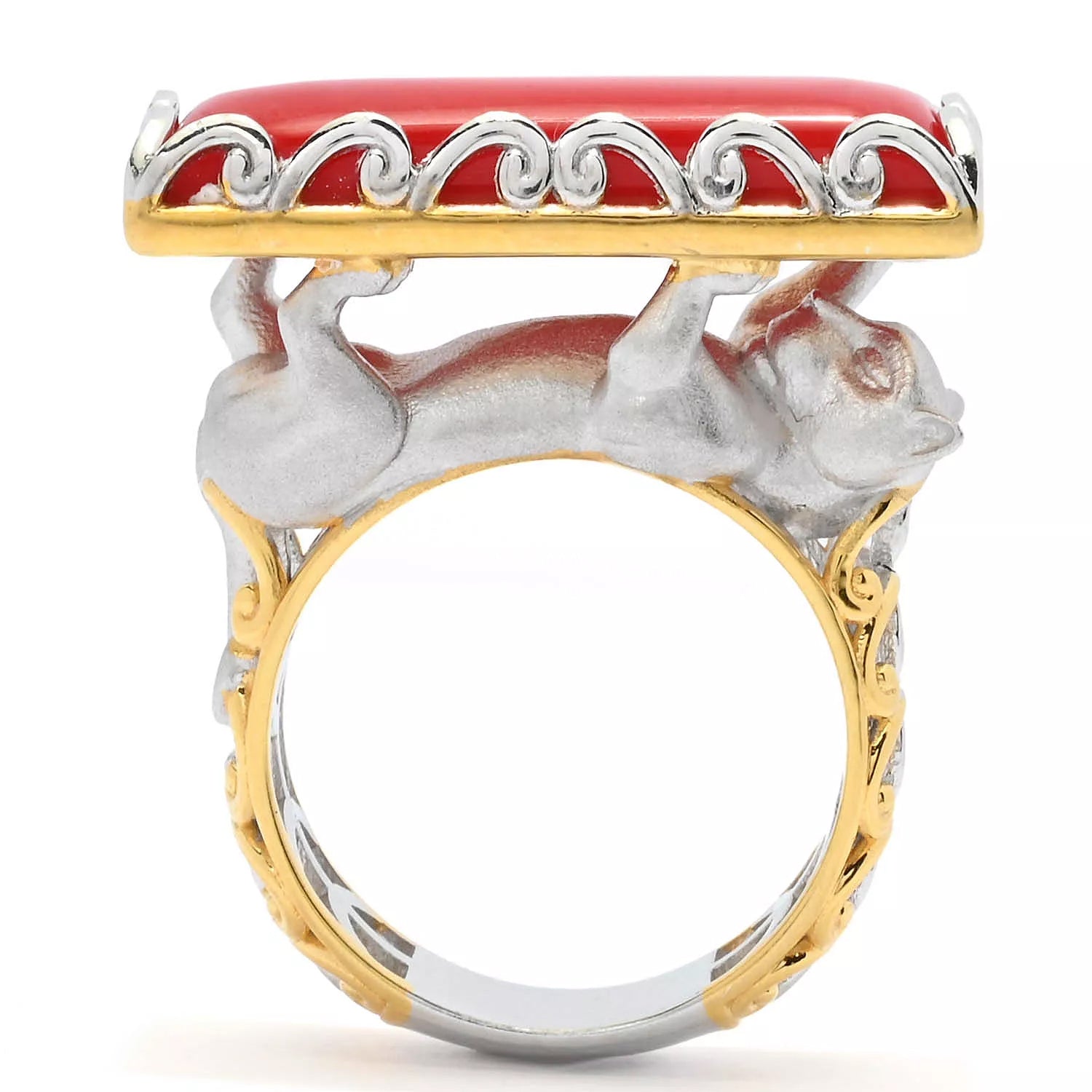 Bague Panthère espiègle en corail rouge Gems en Vogue