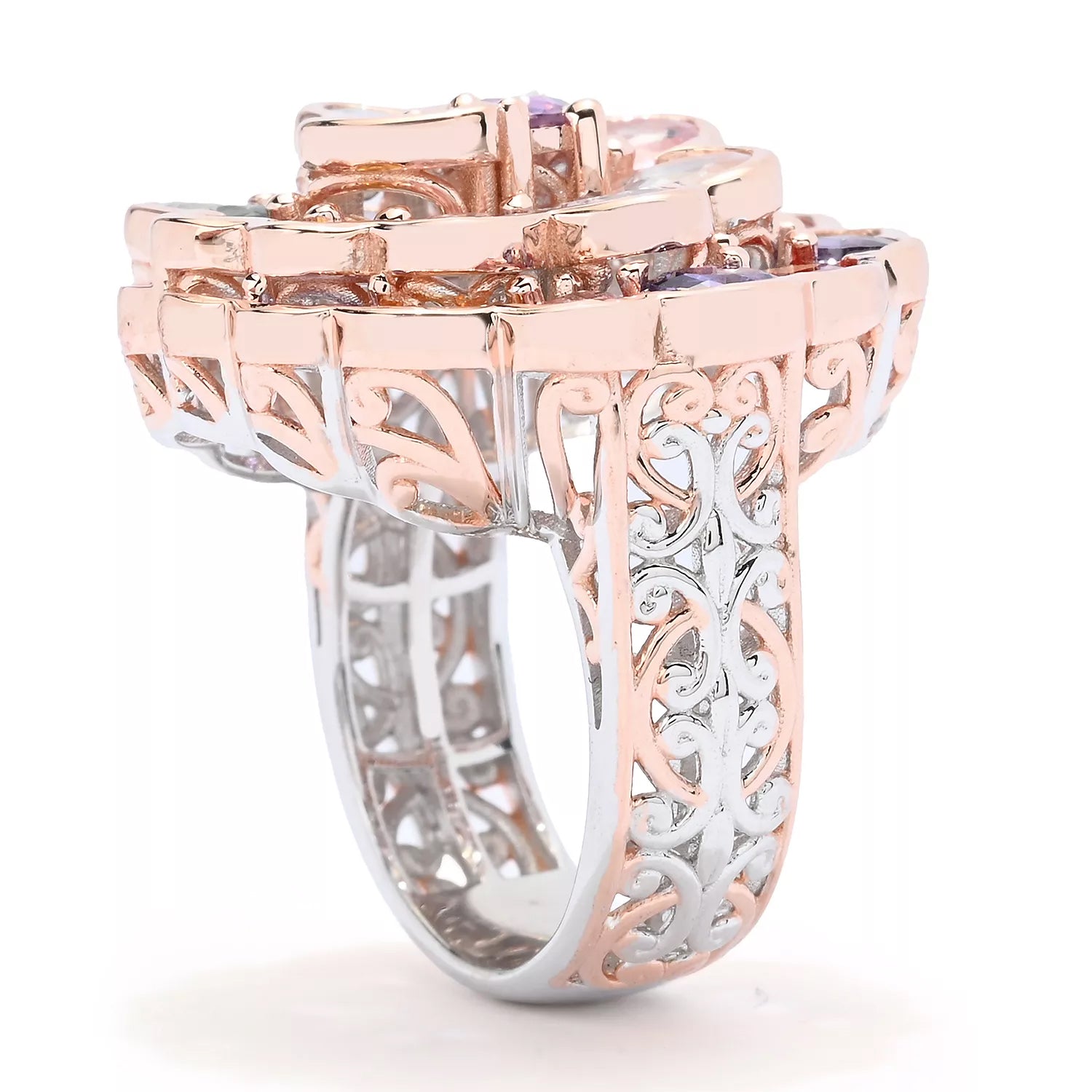 Gems en Vogue 8.00ctw Multi Sapphire Flower Ring