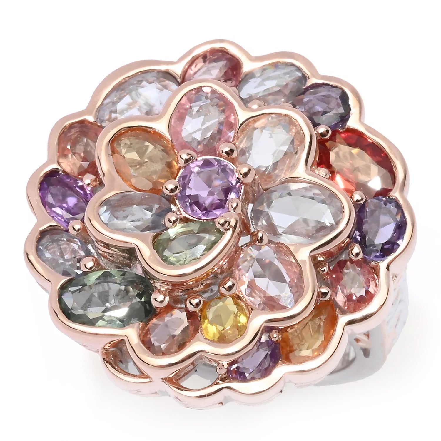 Gems en Vogue 8.00ctw Multi Sapphire Flower Ring