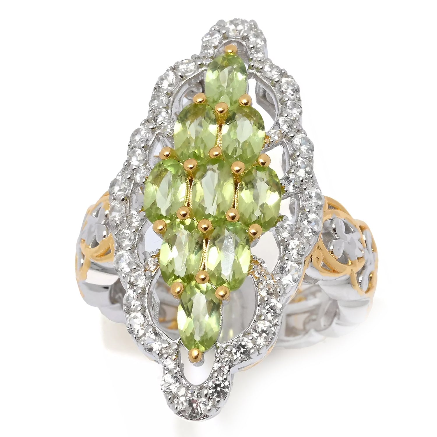 Gems en Vogue 3.14ctw Peridot & White Zircon Ring
